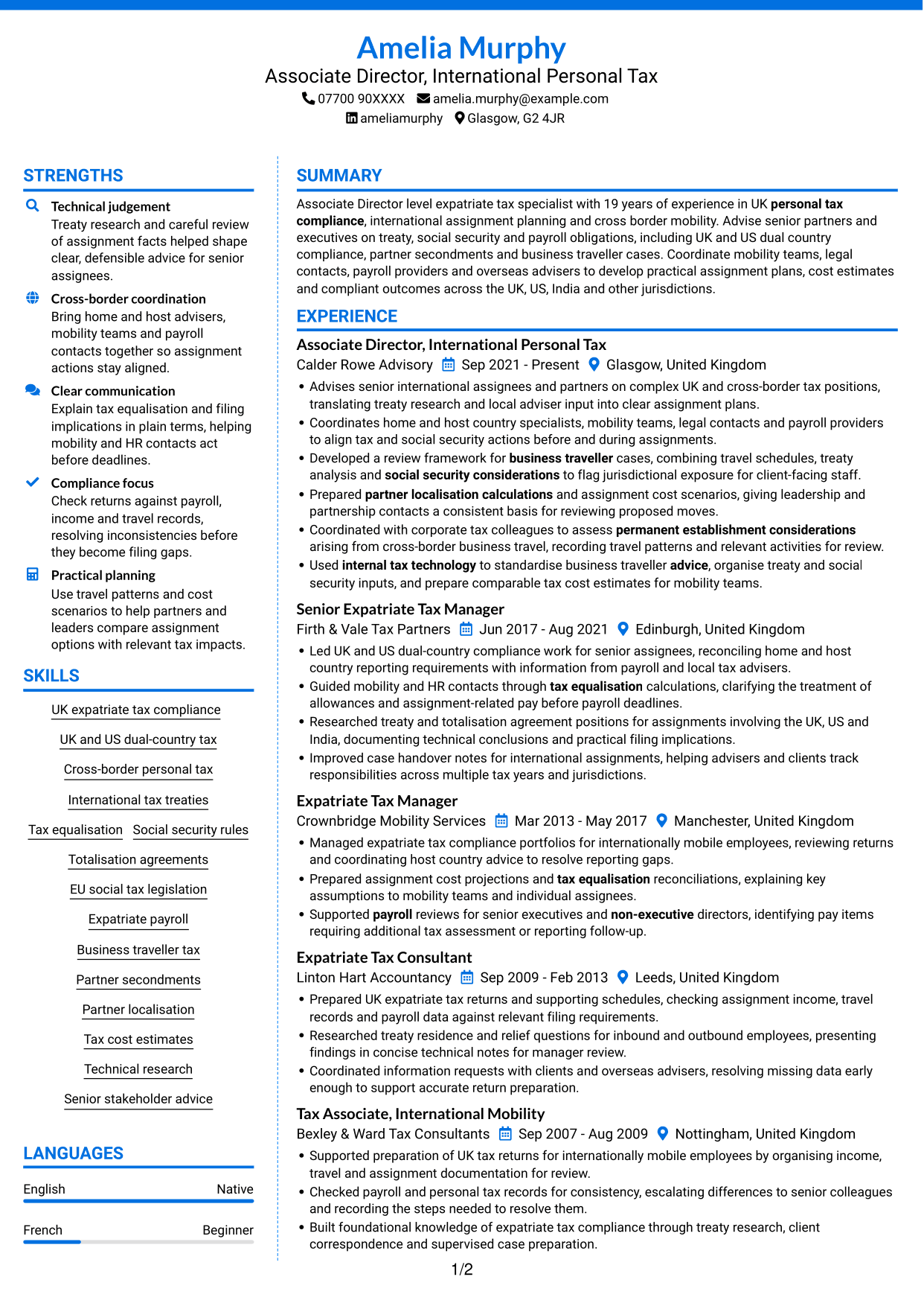 CV example — page 1