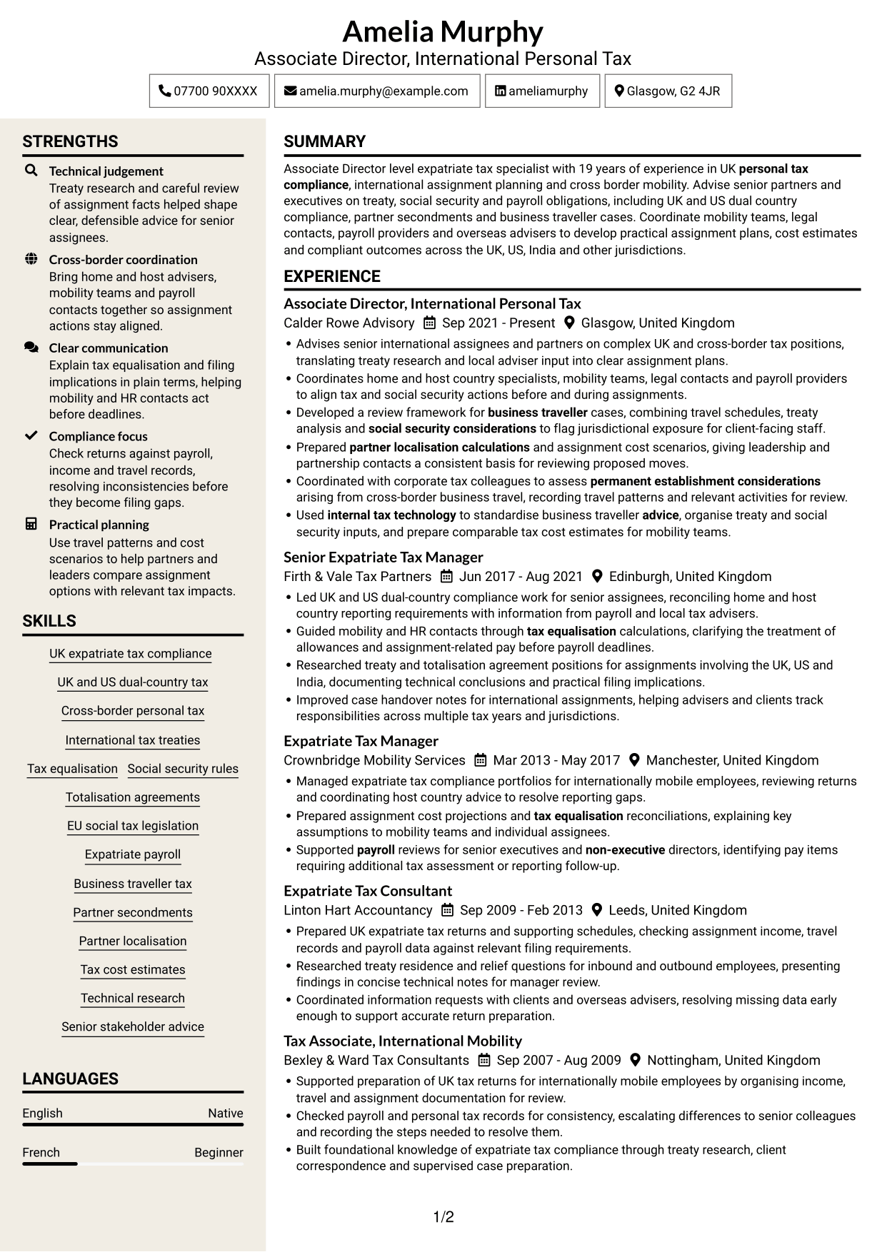 CV example — page 1