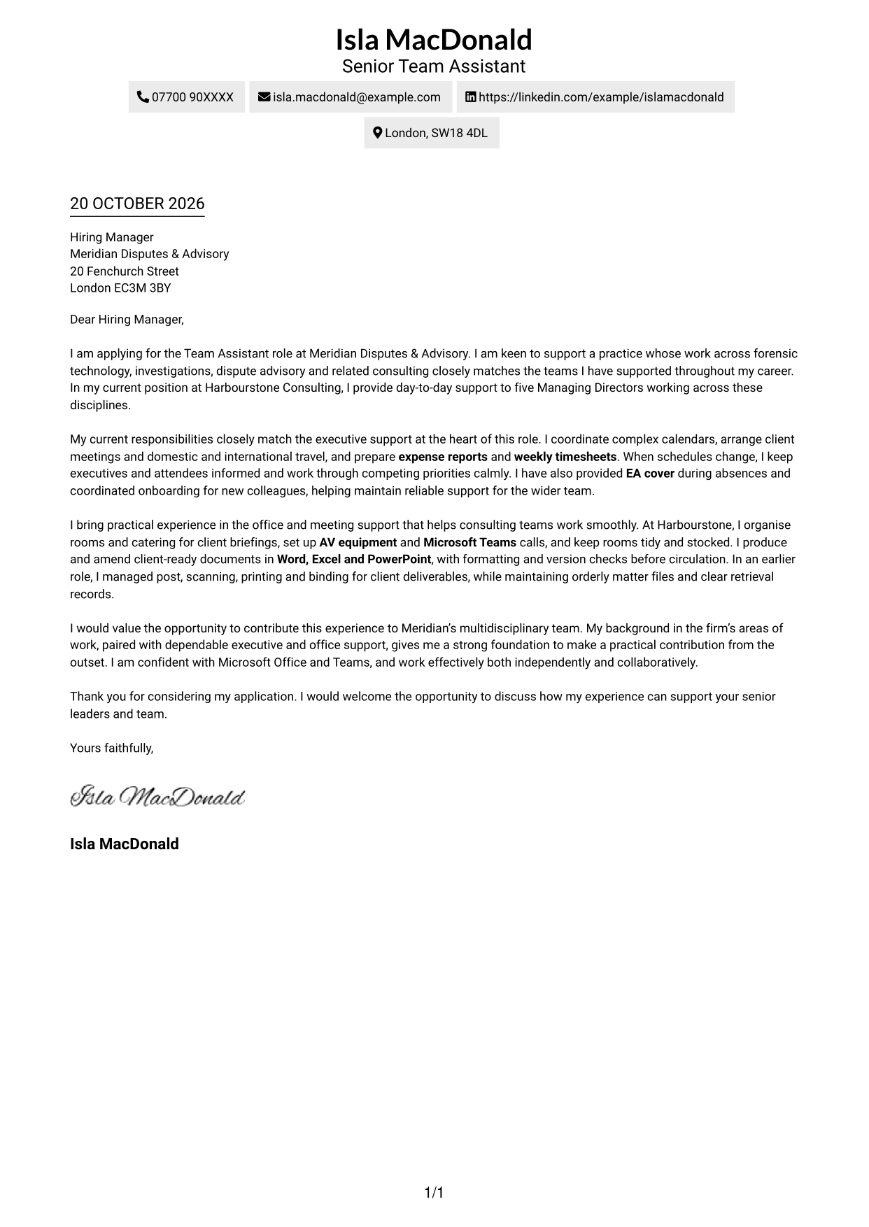 Cover letter example — page 1
