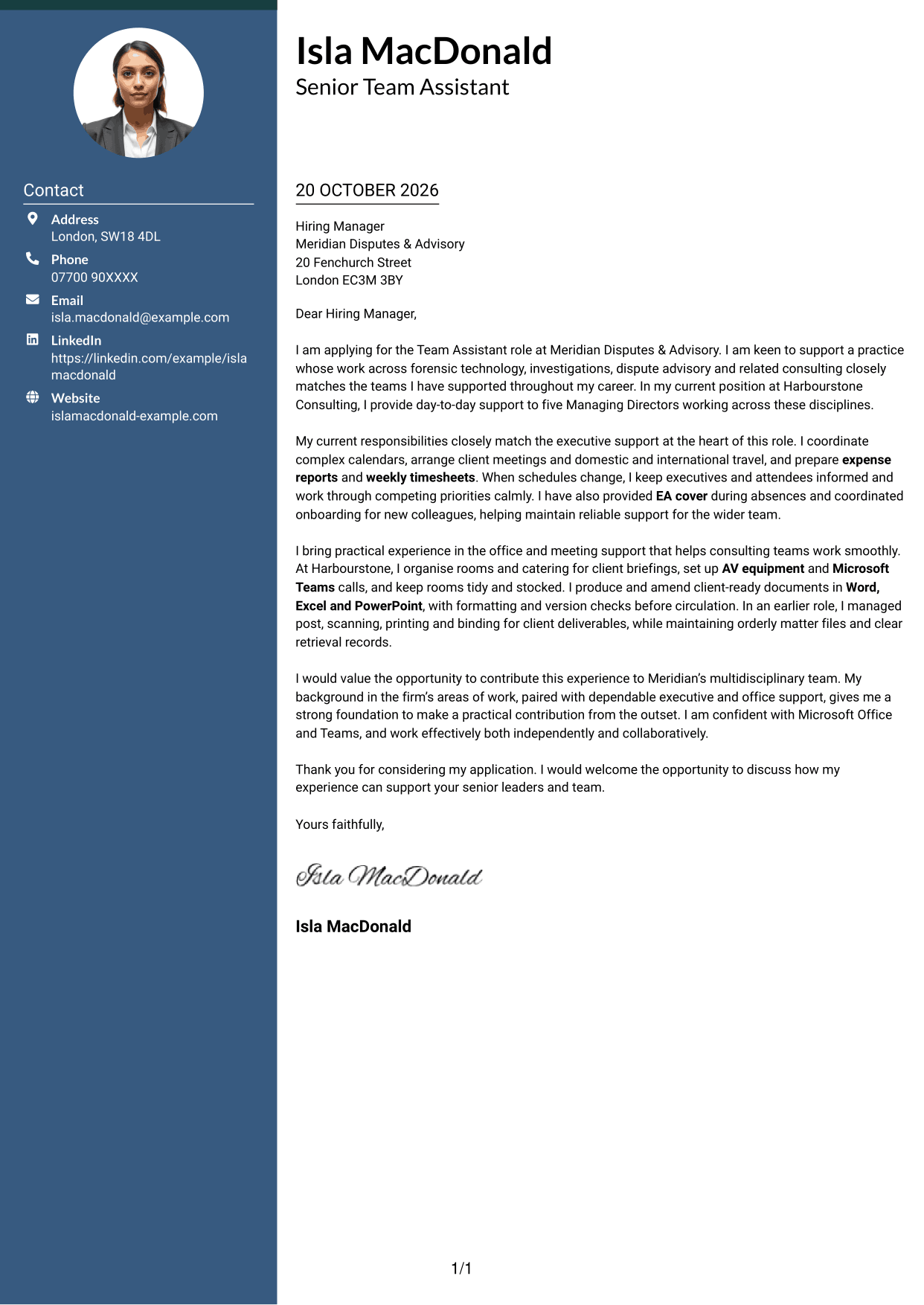 Cover letter example — page 1