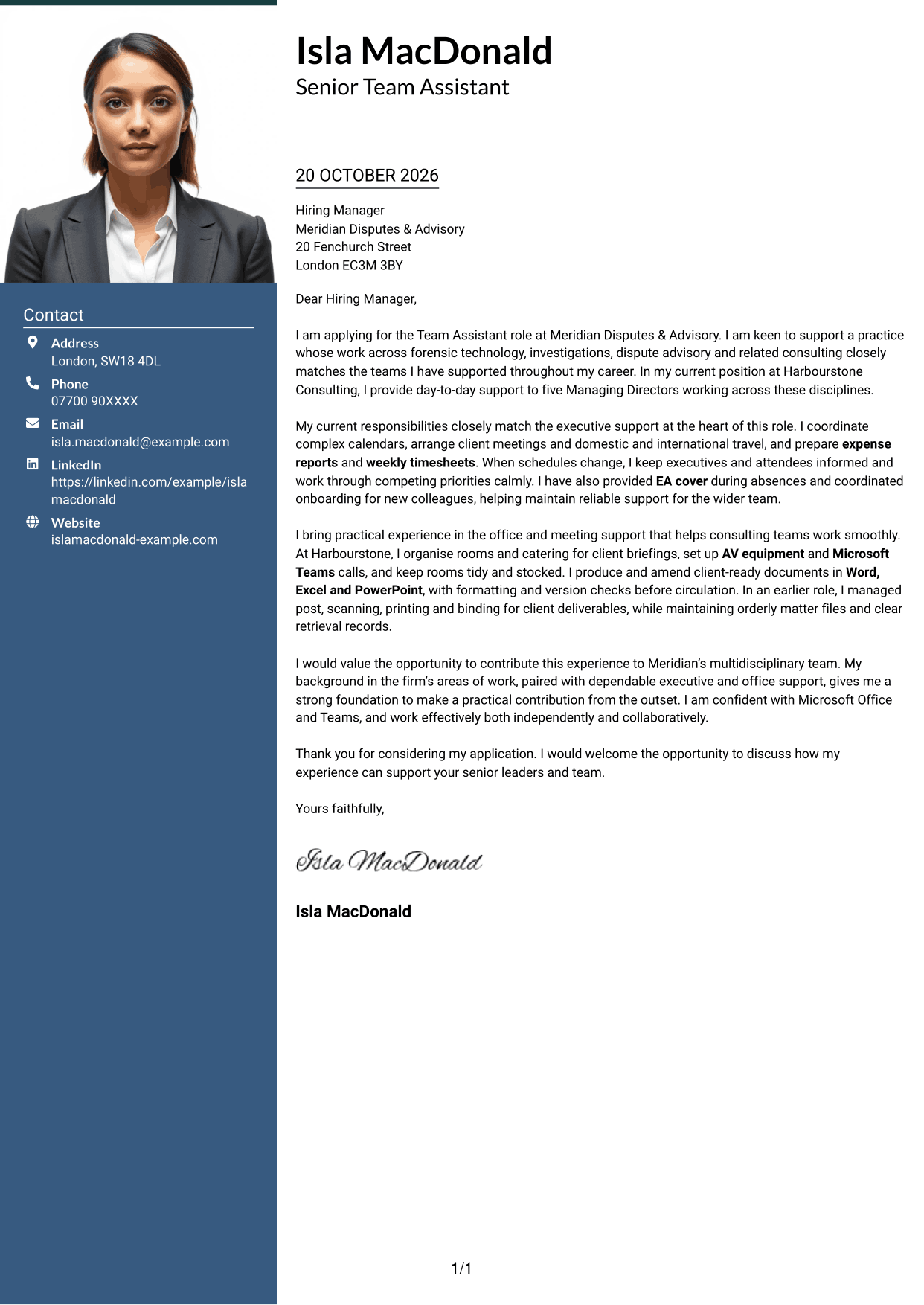 Cover letter example — page 1