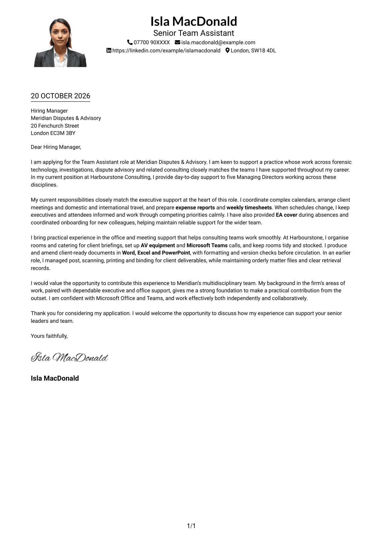 Cover letter example — page 1