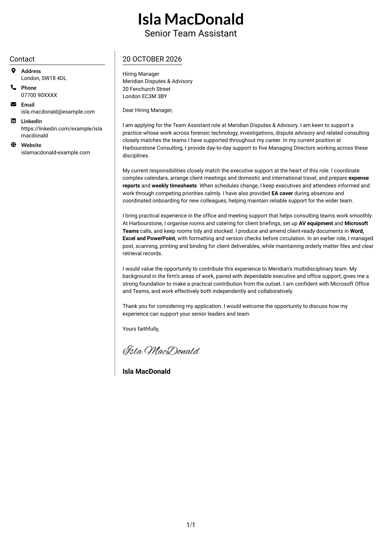 Cover letter example — page 1