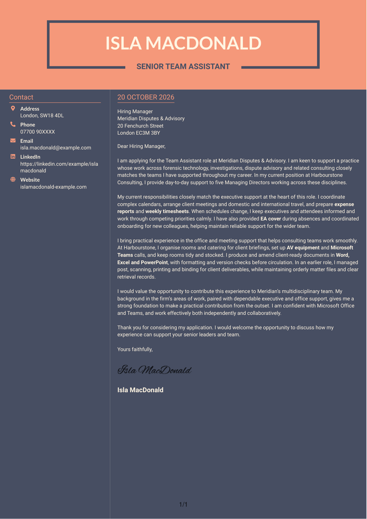 Cover letter example — page 1
