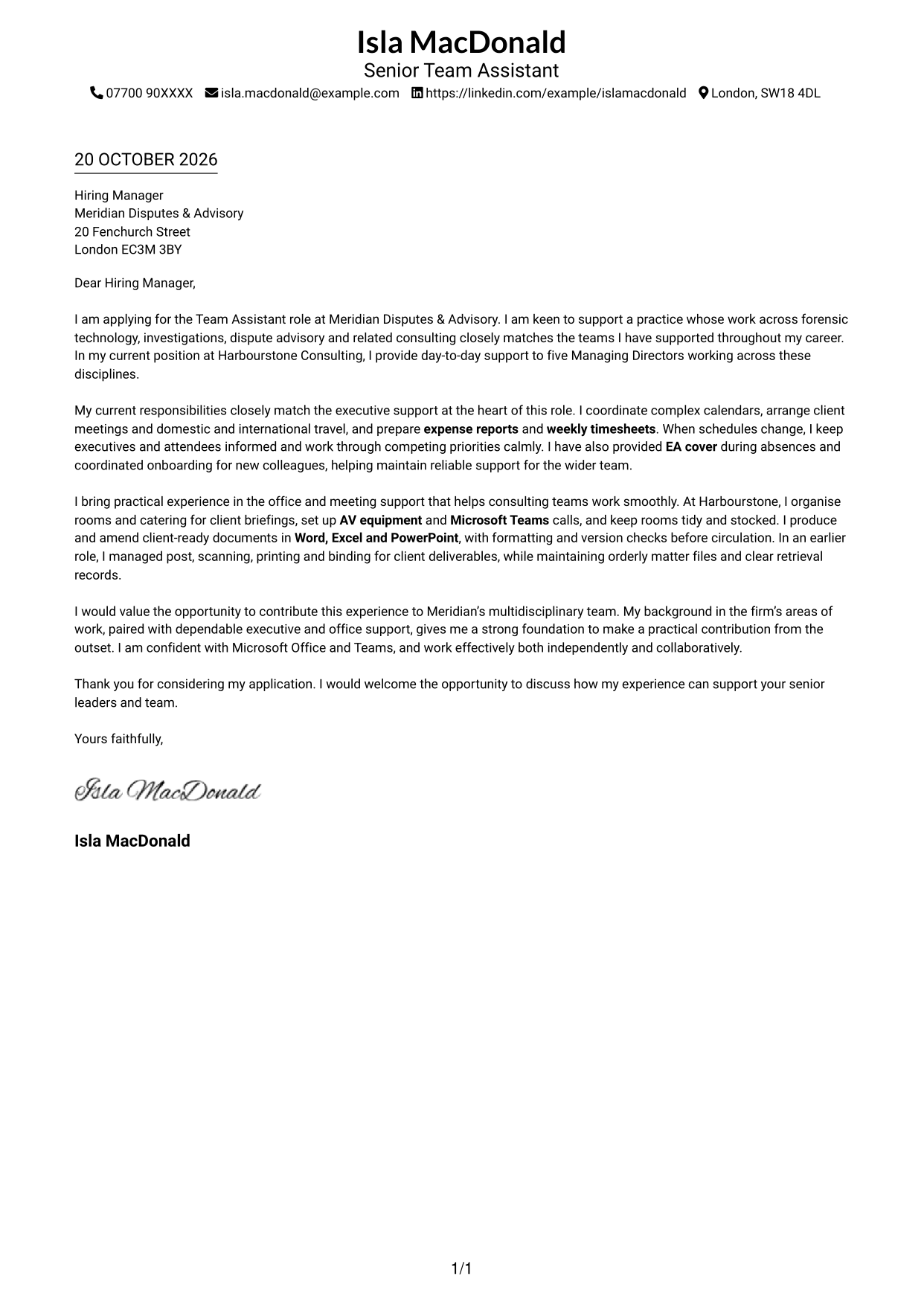 Cover letter example — page 1
