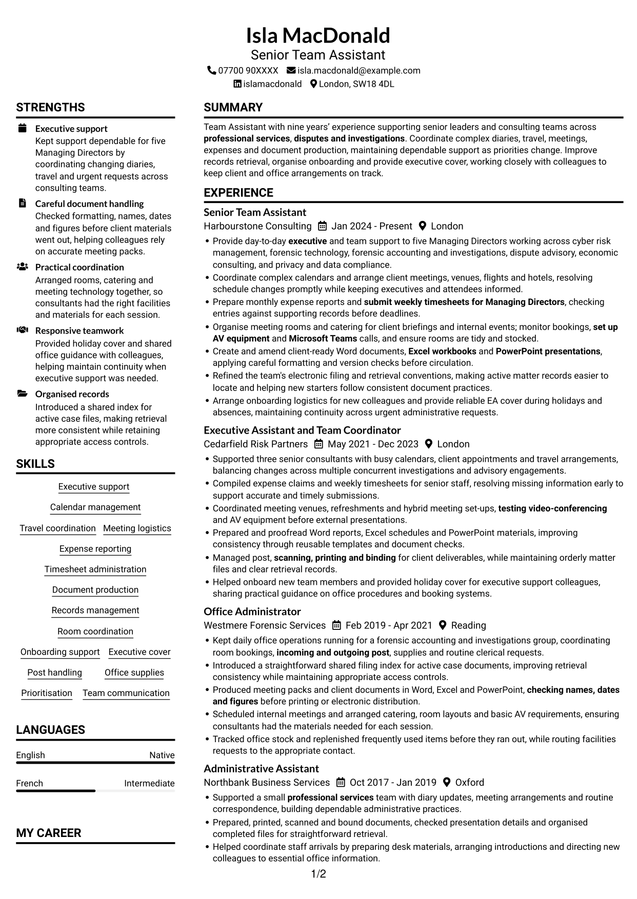 CV example — page 1