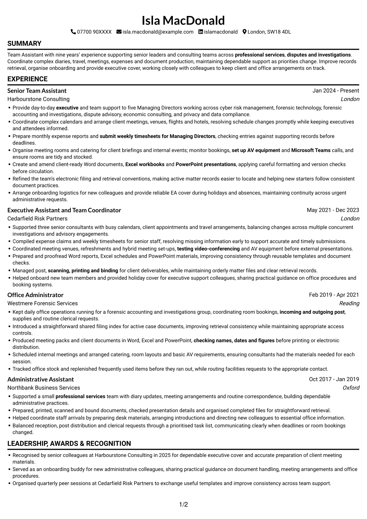 CV example — page 1