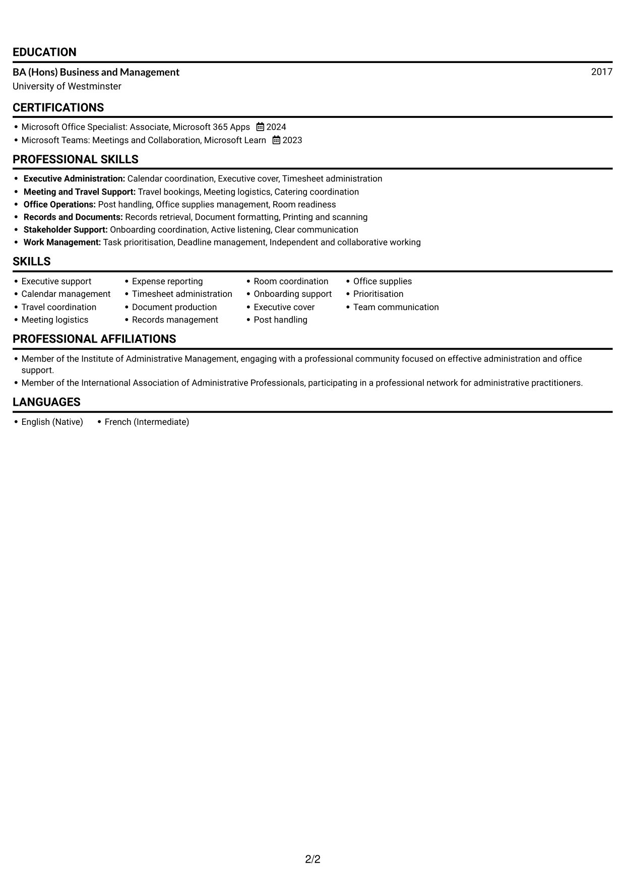 CV example — page 2