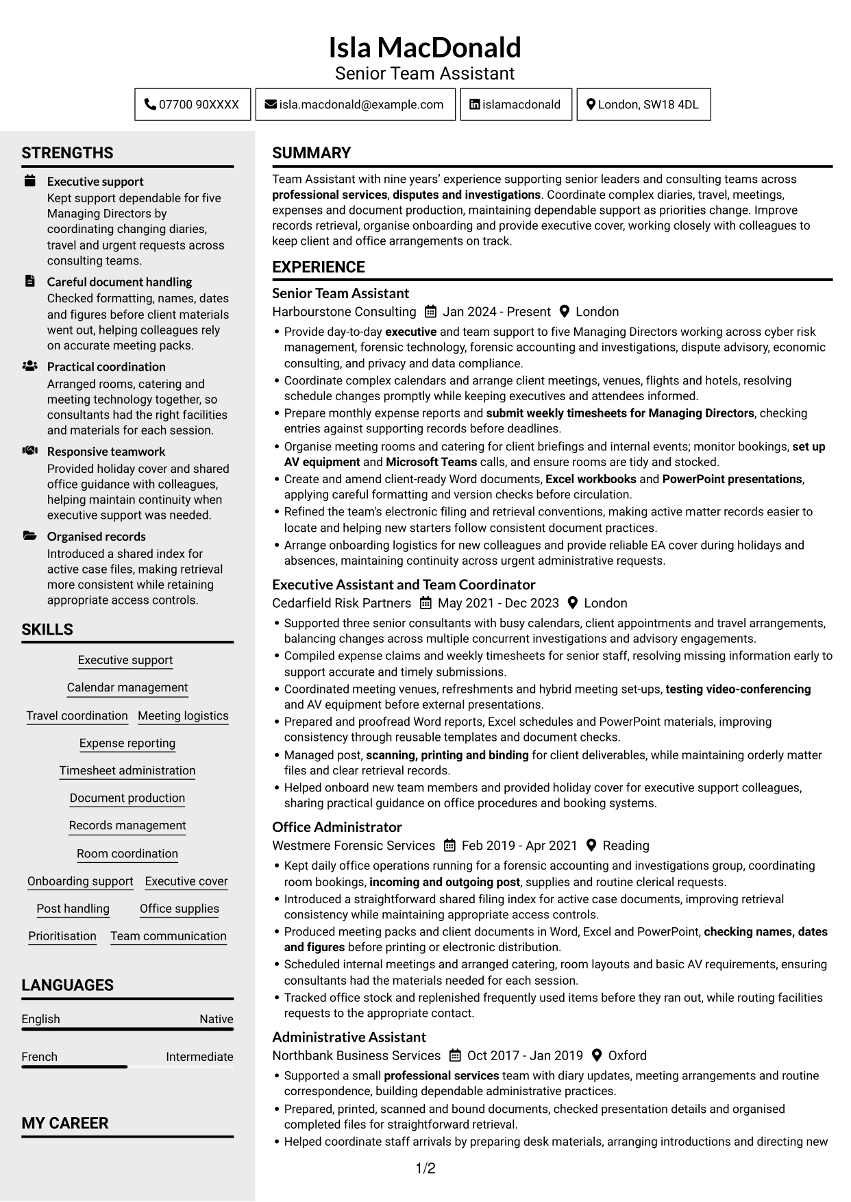 CV example — page 1