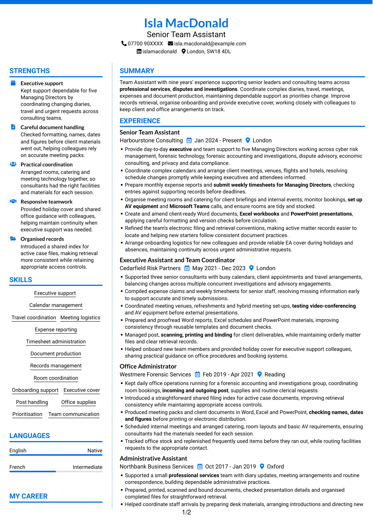 CV example — page 1
