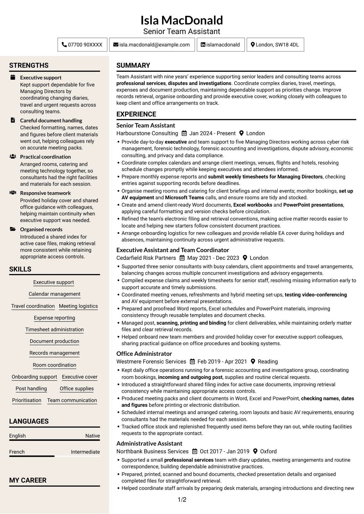 CV example — page 1