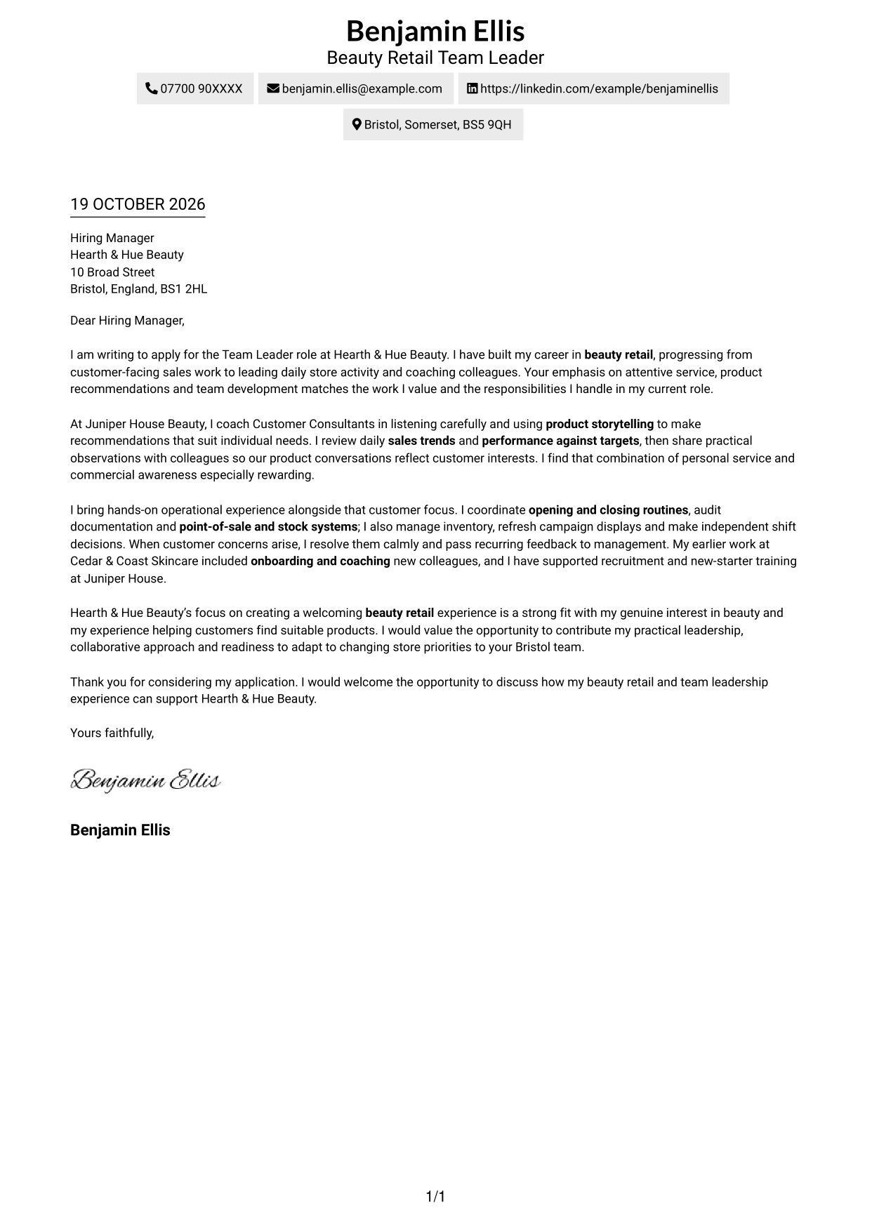 Cover letter example — page 1