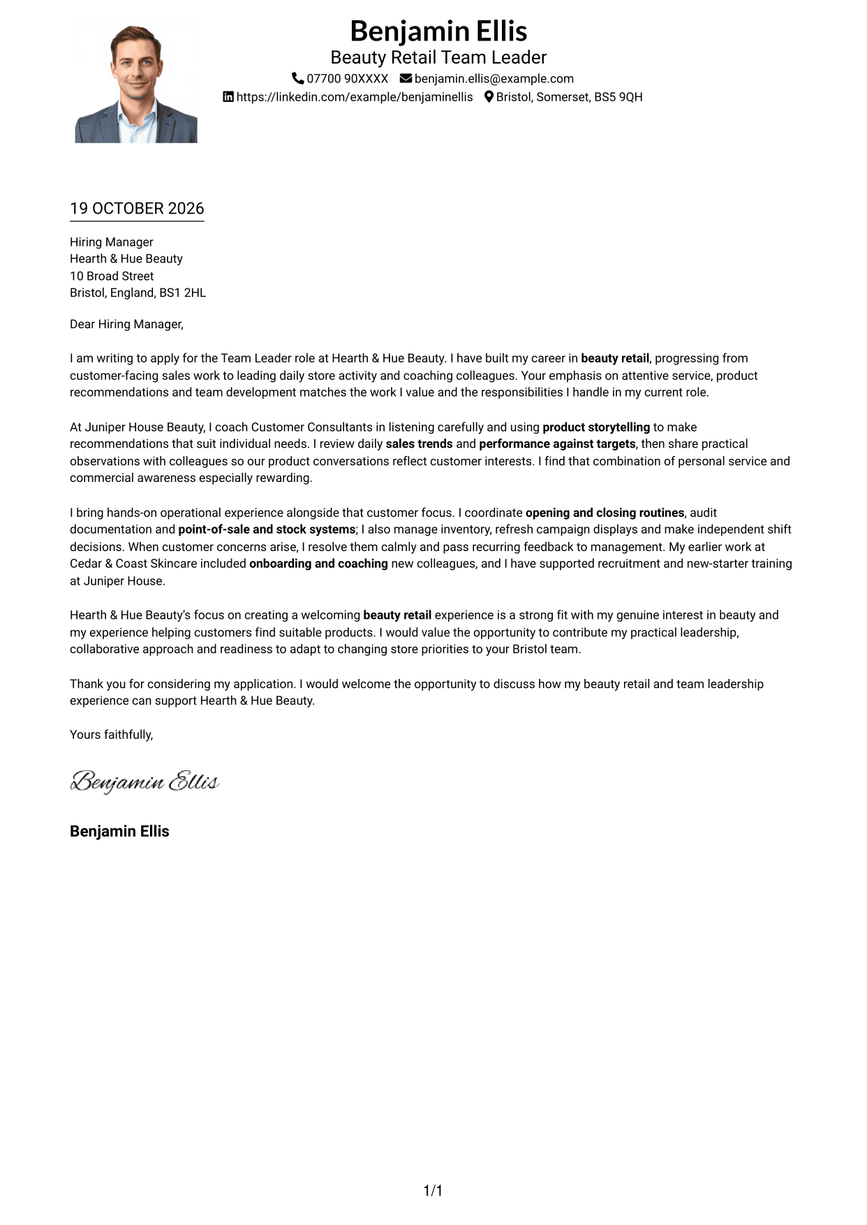 Cover letter example — page 1