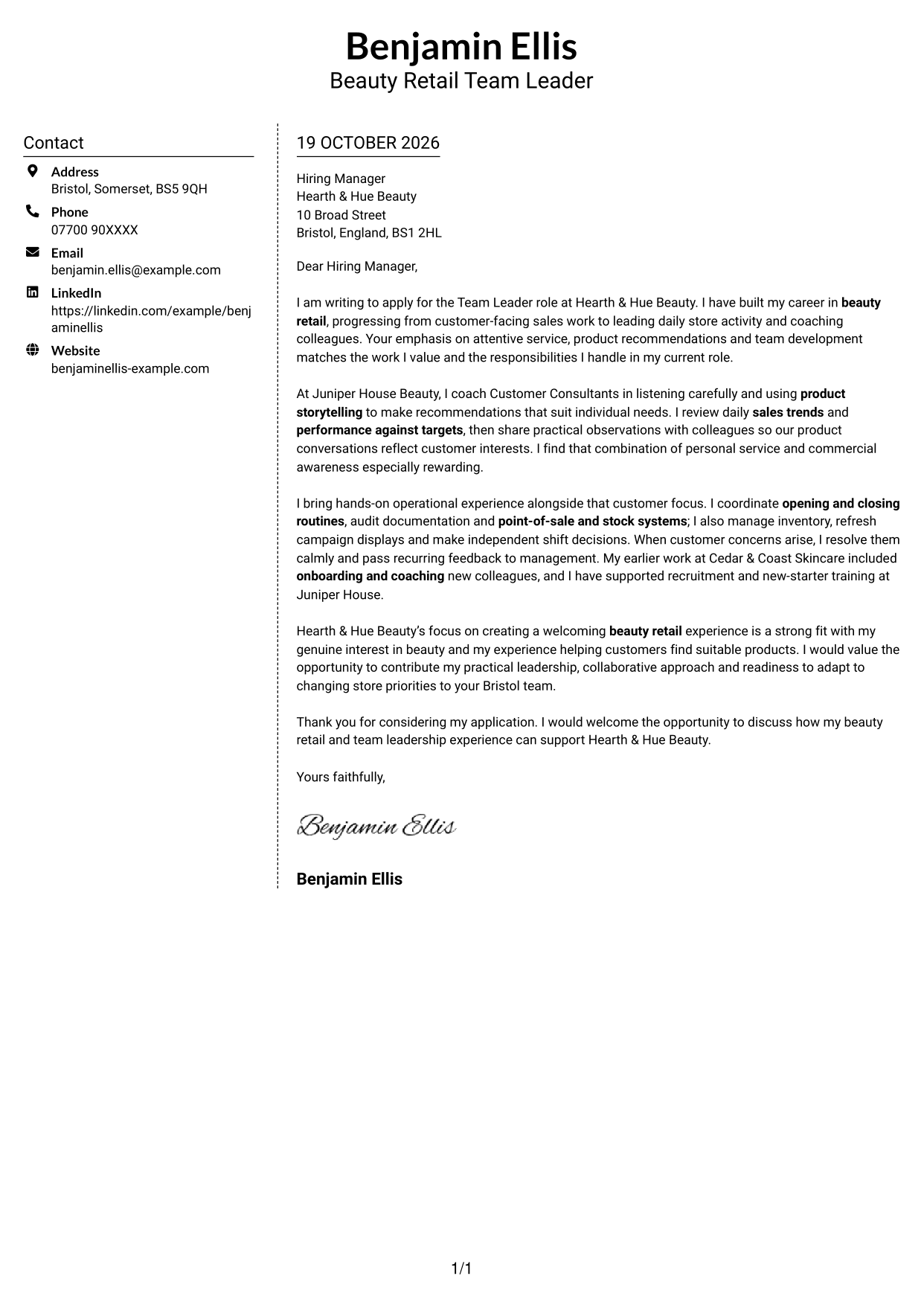 Cover letter example — page 1