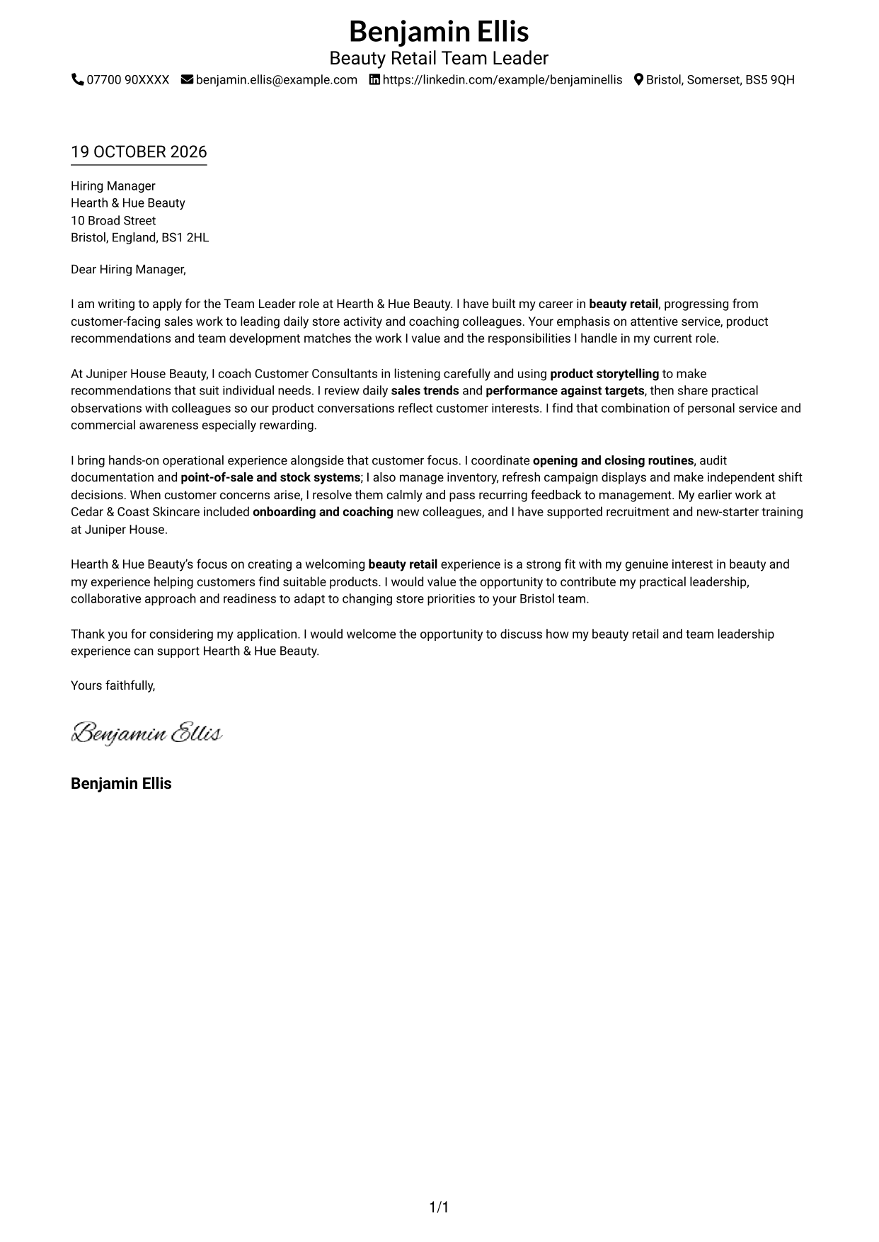 Cover letter example — page 1