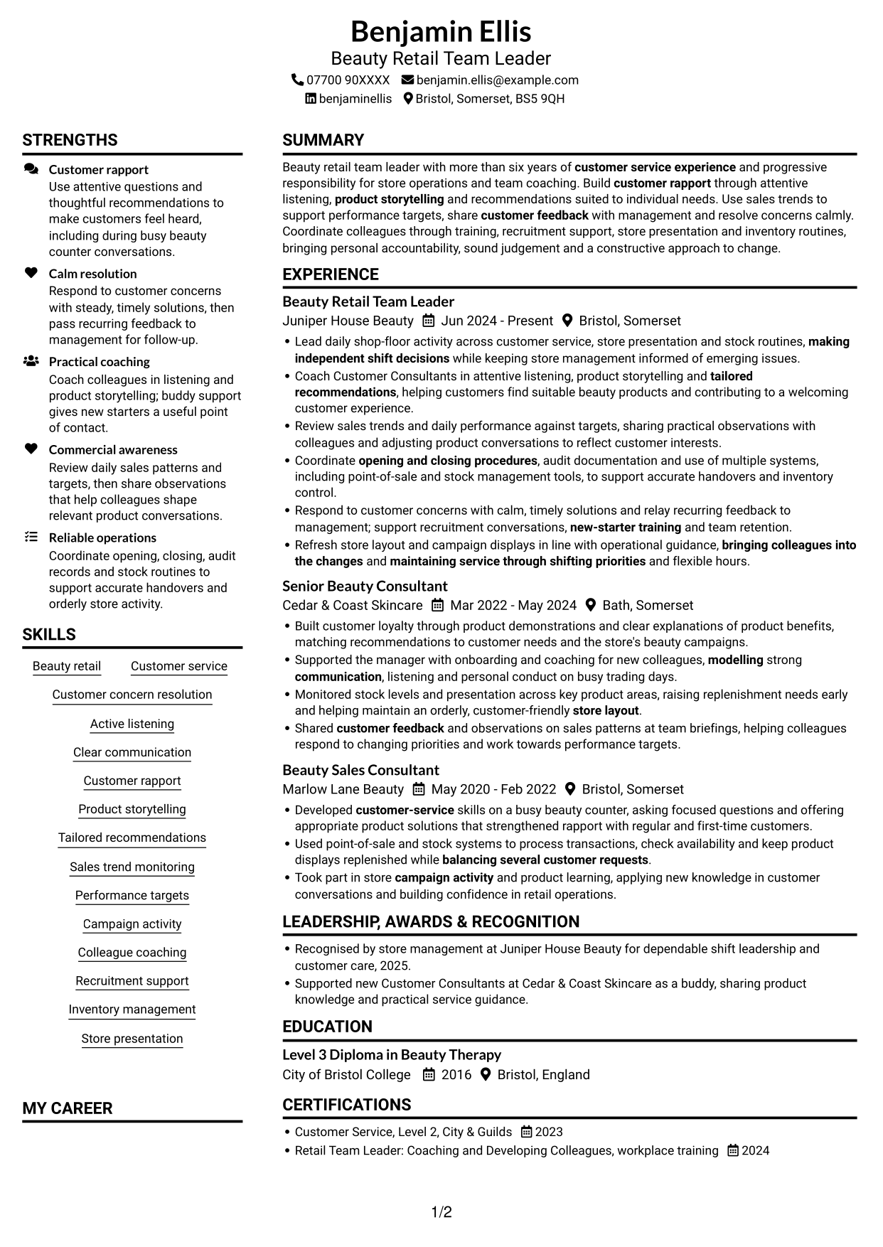 CV example — page 1