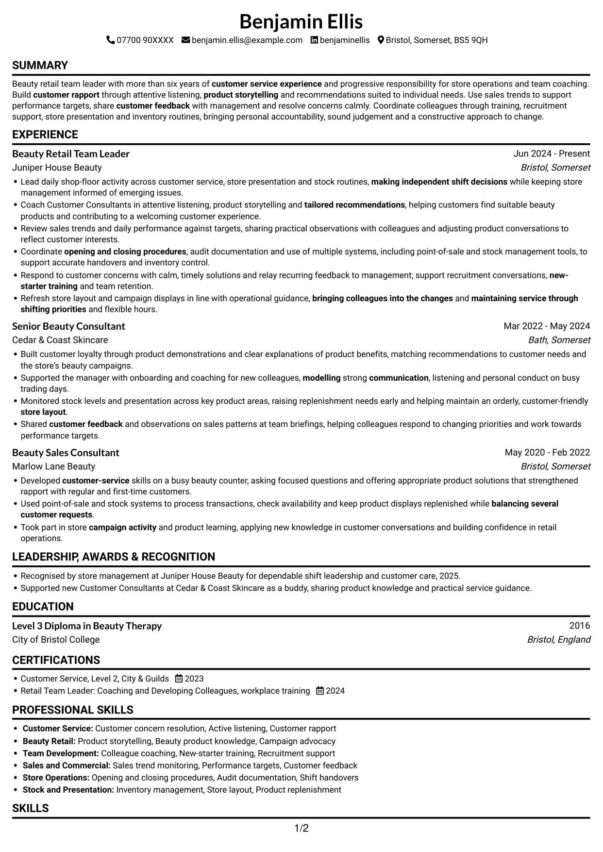 CV example — page 1