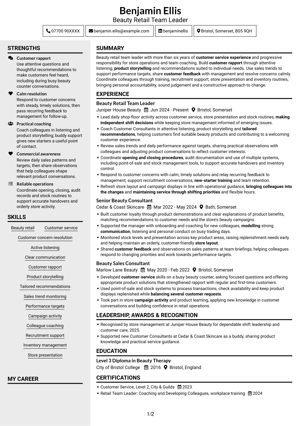 CV example — page 1