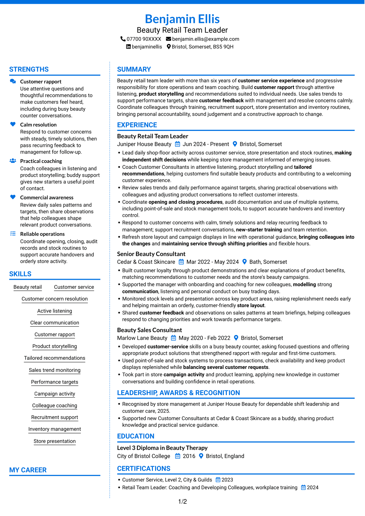CV example — page 1