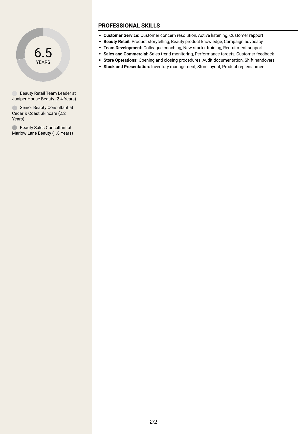 CV example — page 2
