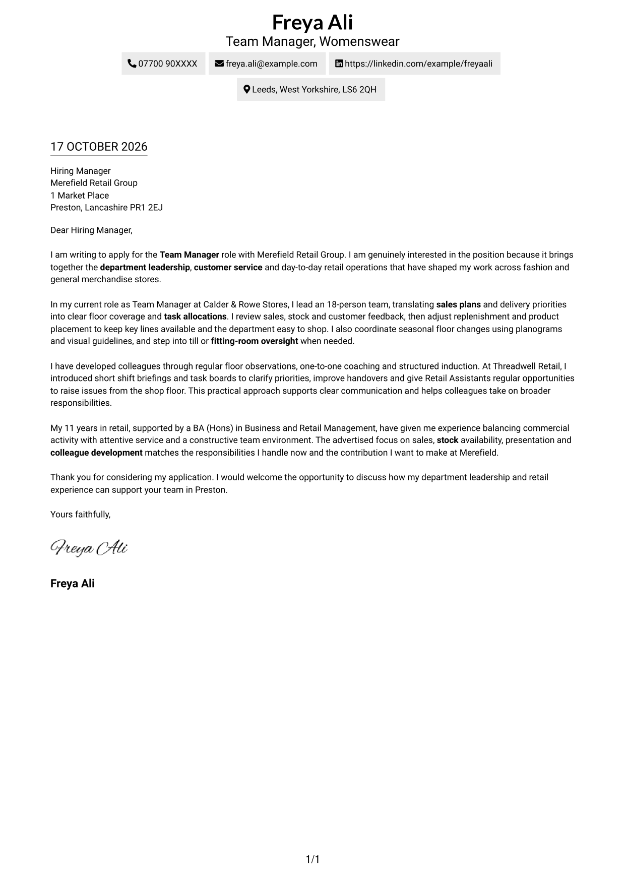 Cover letter example — page 1