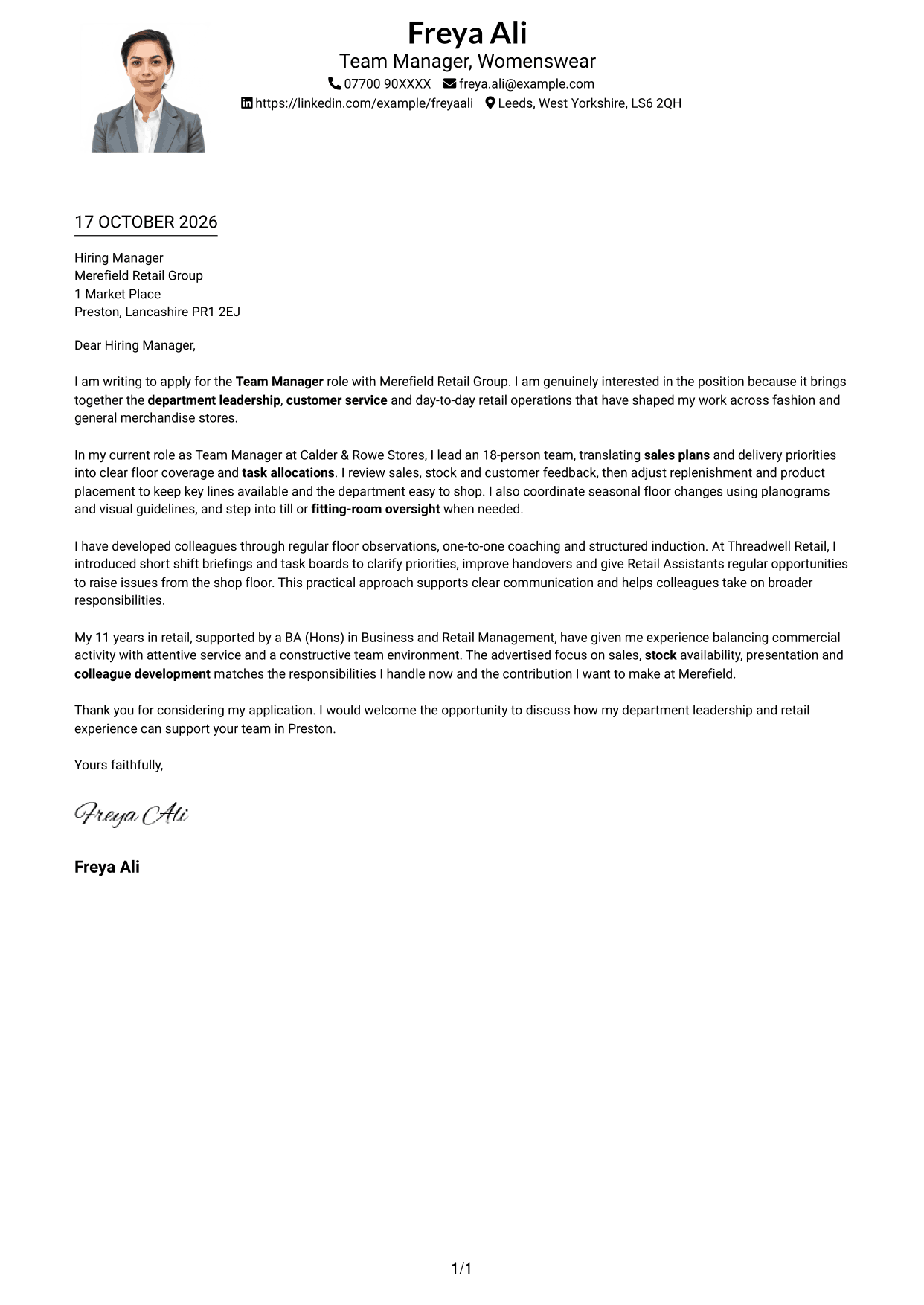 Cover letter example — page 1