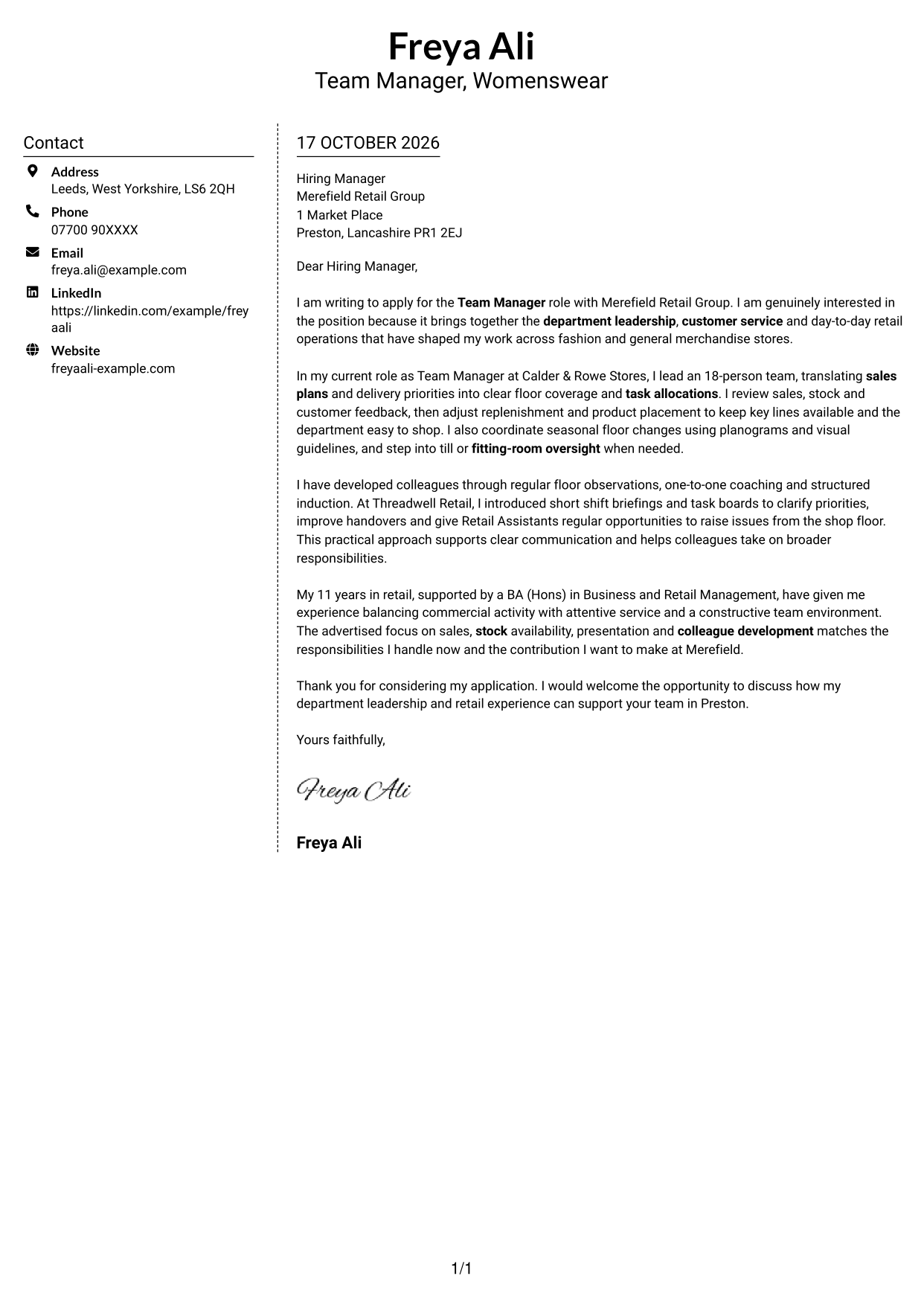 Cover letter example — page 1