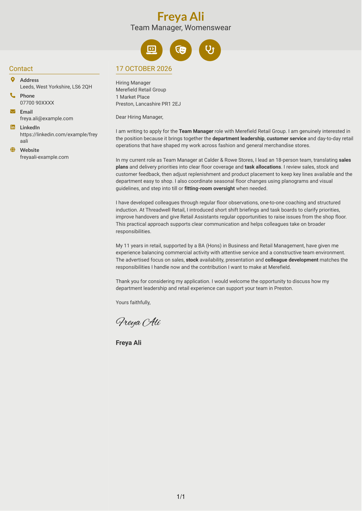 Cover letter example — page 1