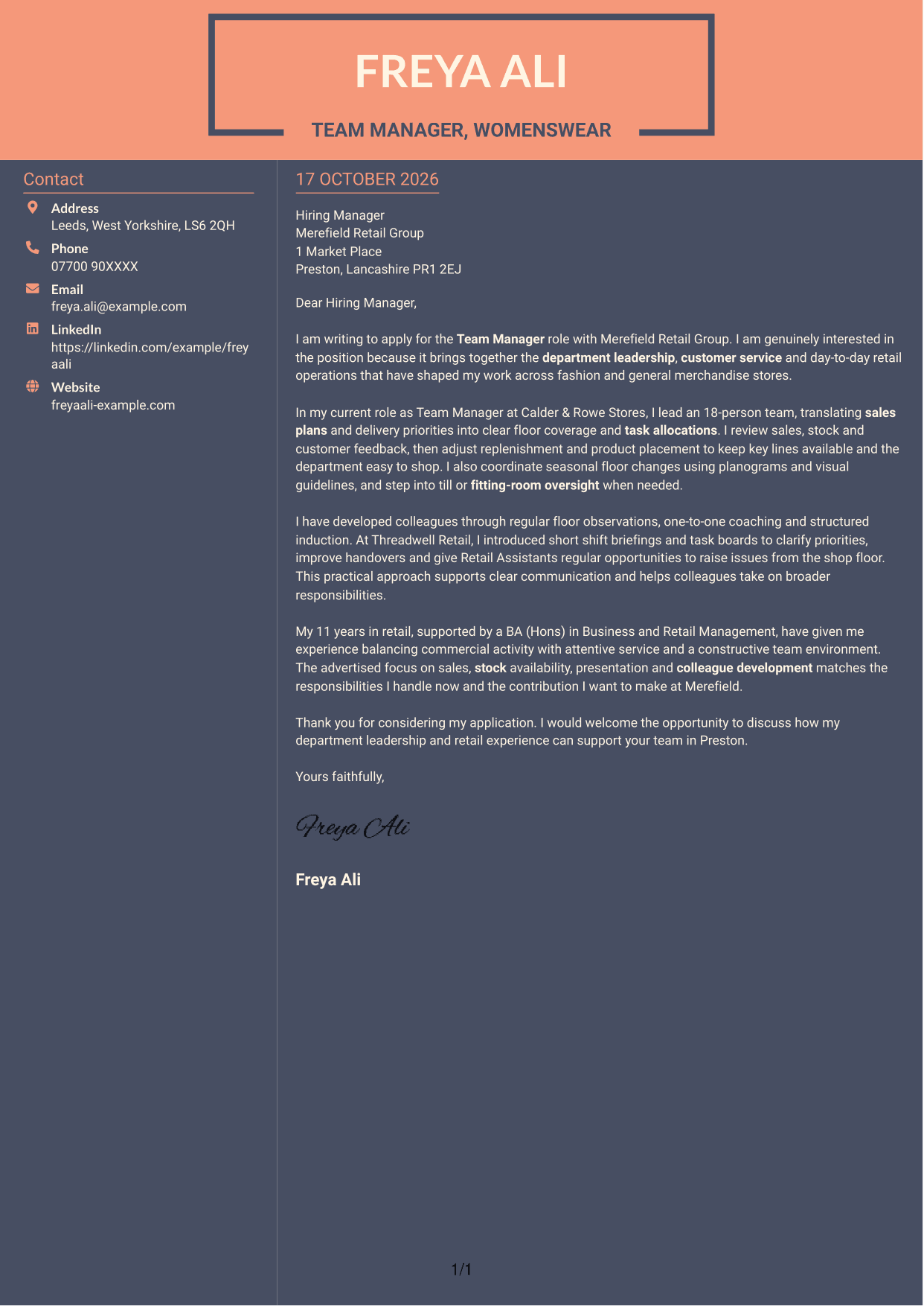 Cover letter example — page 1
