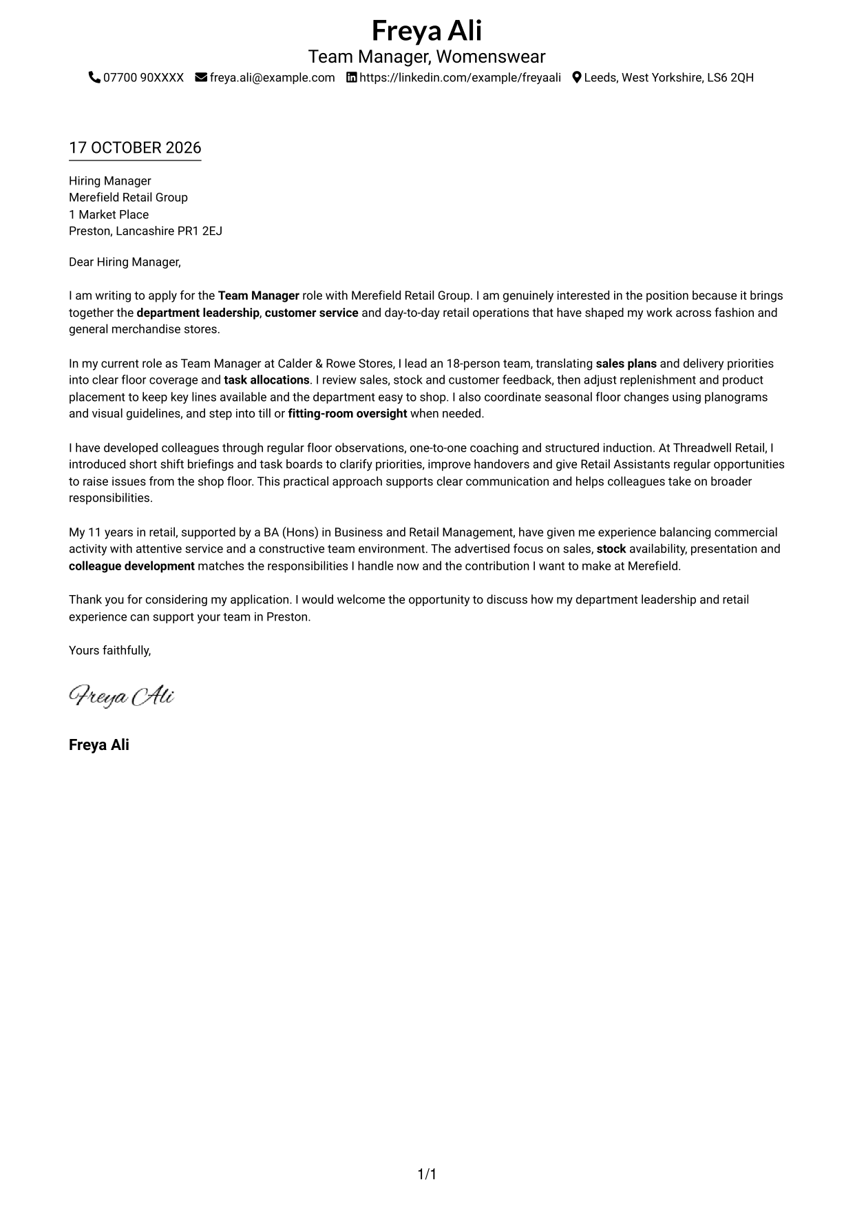 Cover letter example — page 1