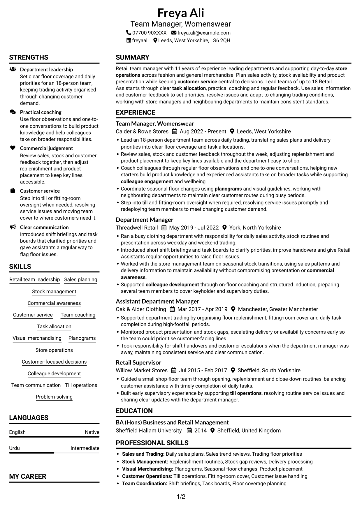 CV example — page 1