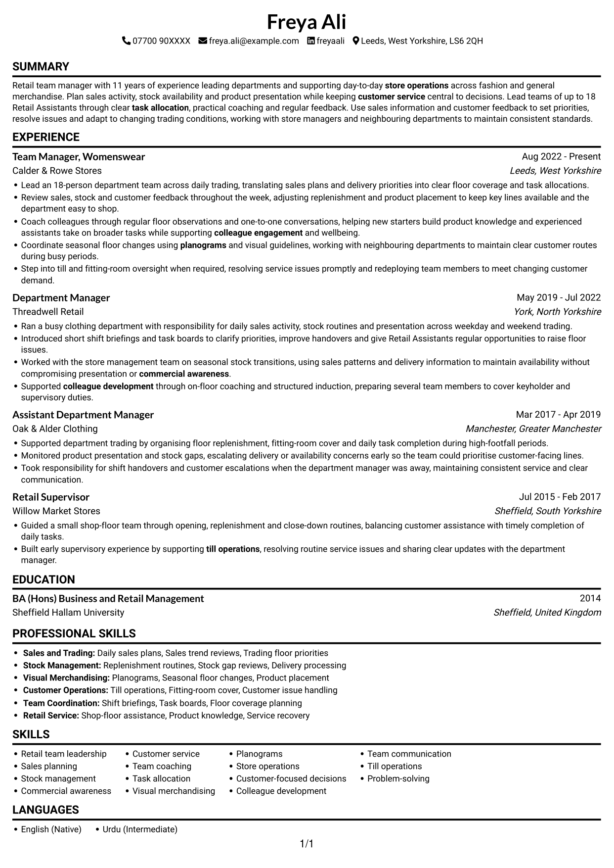 CV example — page 1