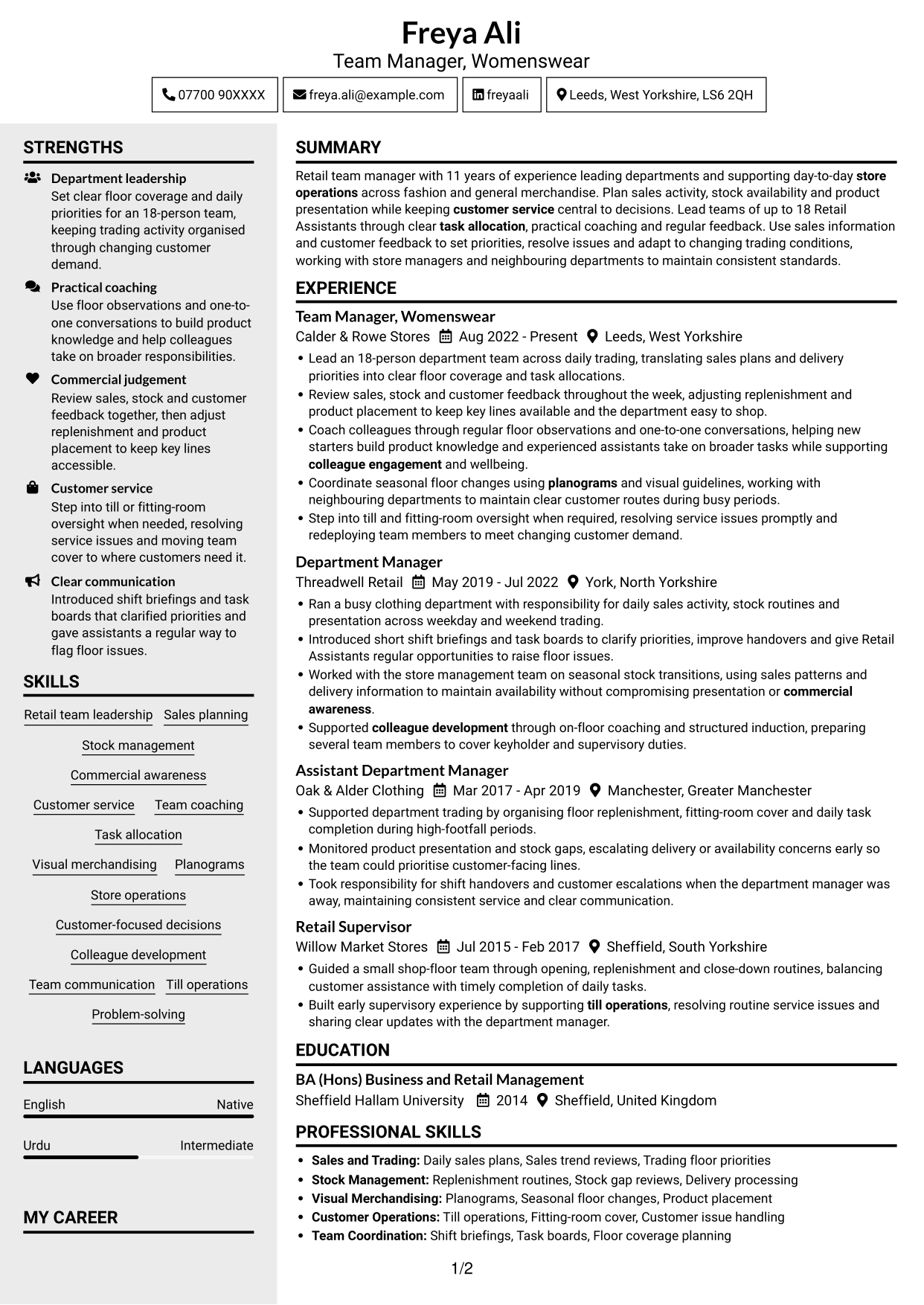 CV example — page 1