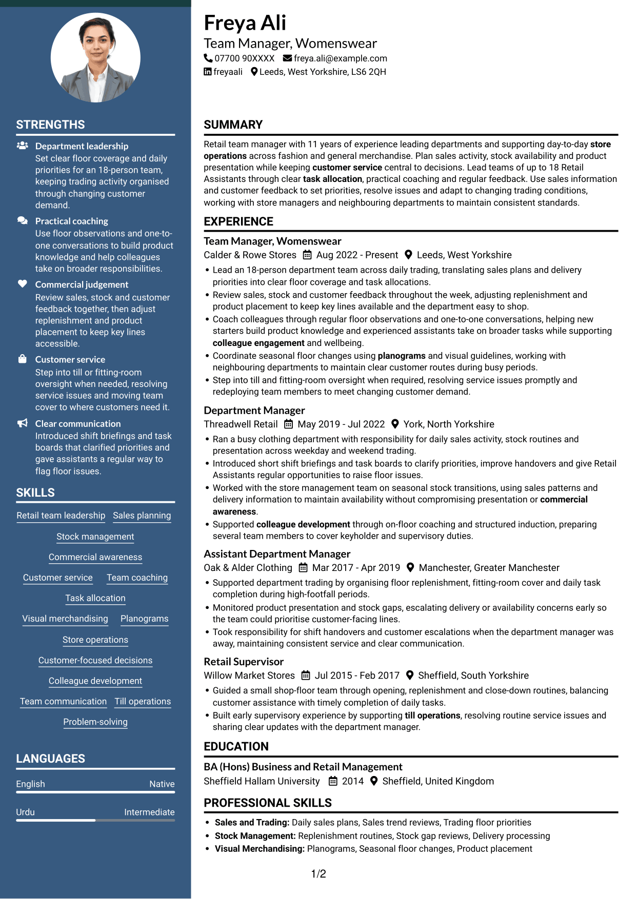CV example — page 1