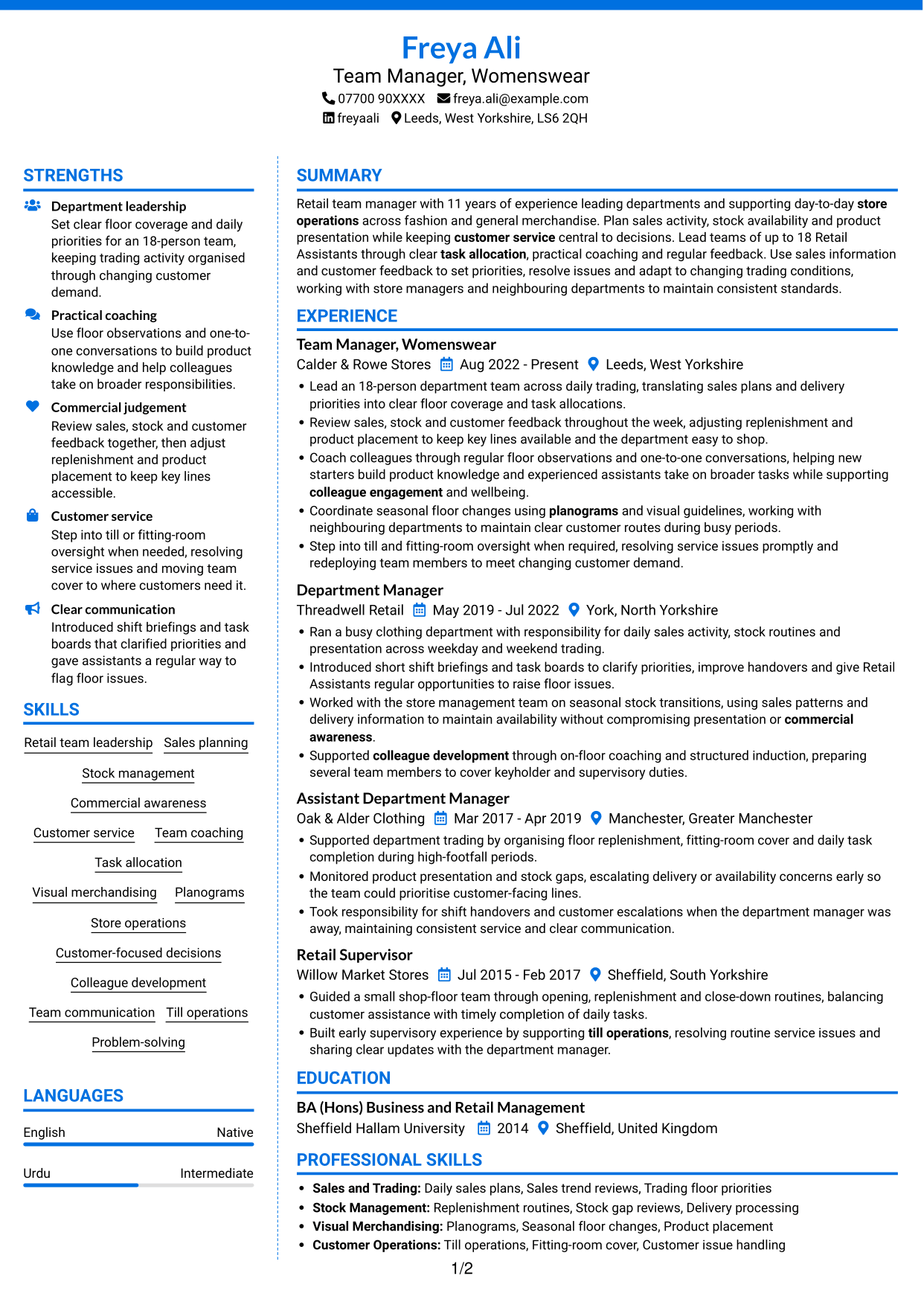 CV example — page 1