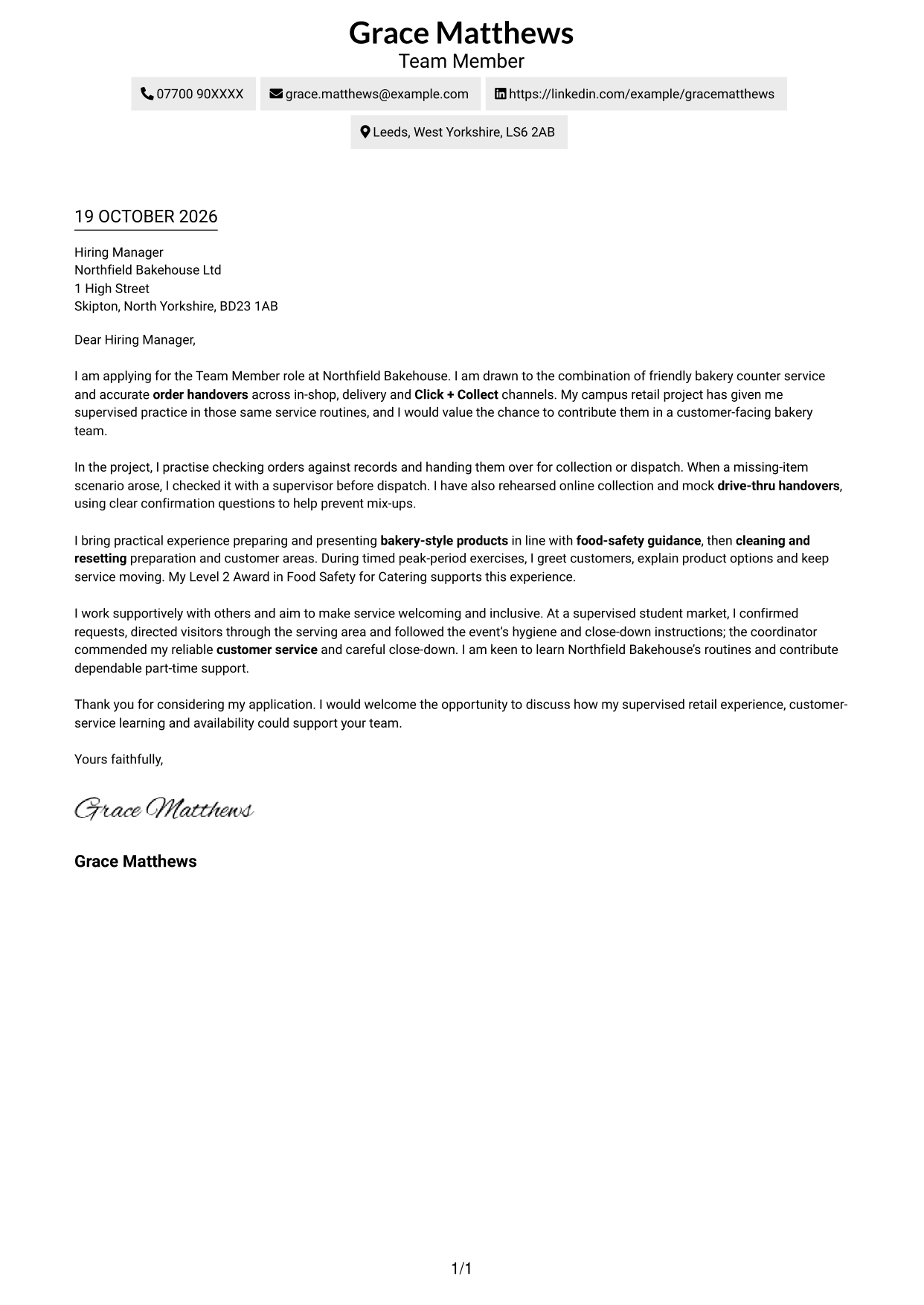 Cover letter example — page 1