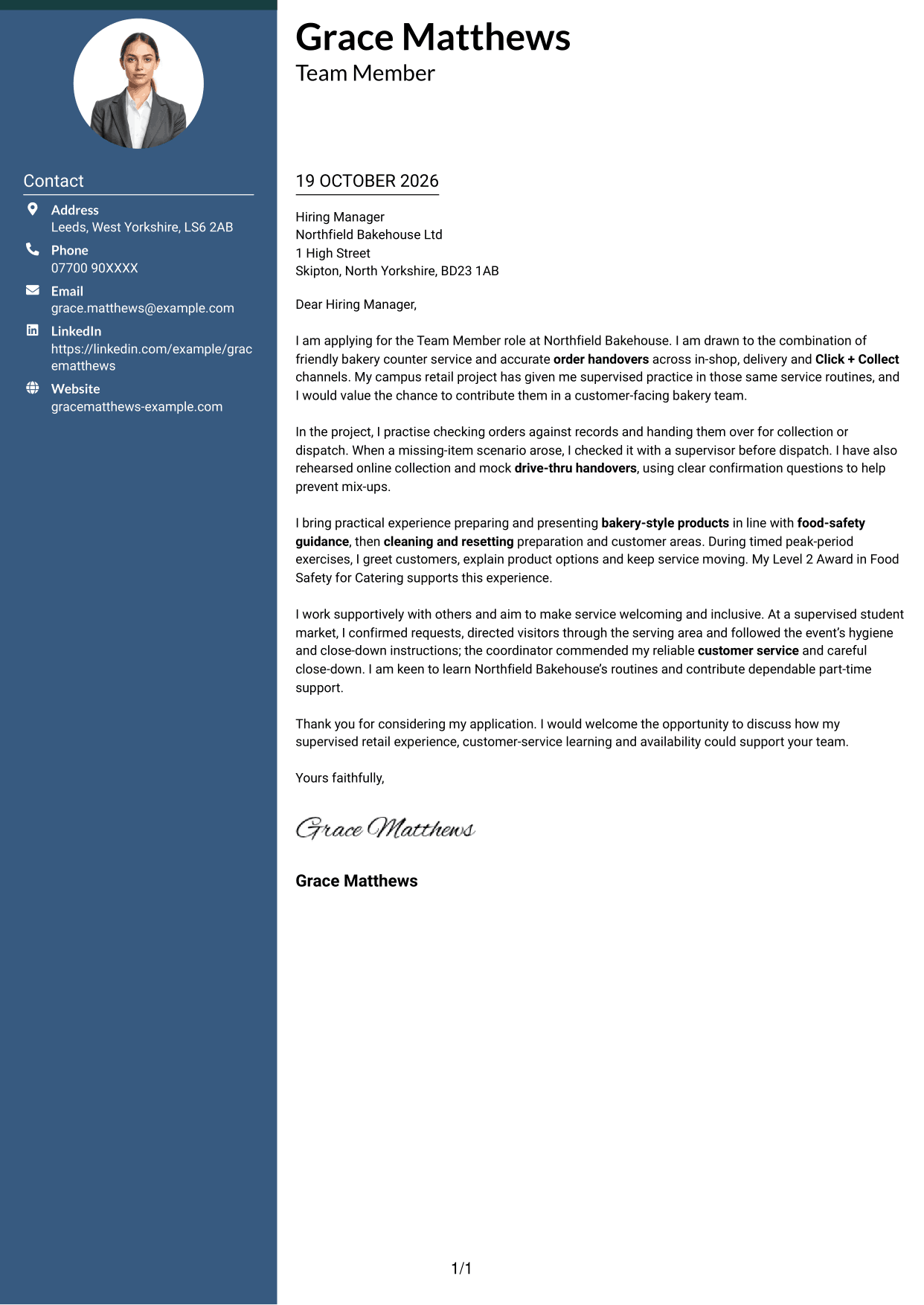 Cover letter example — page 1