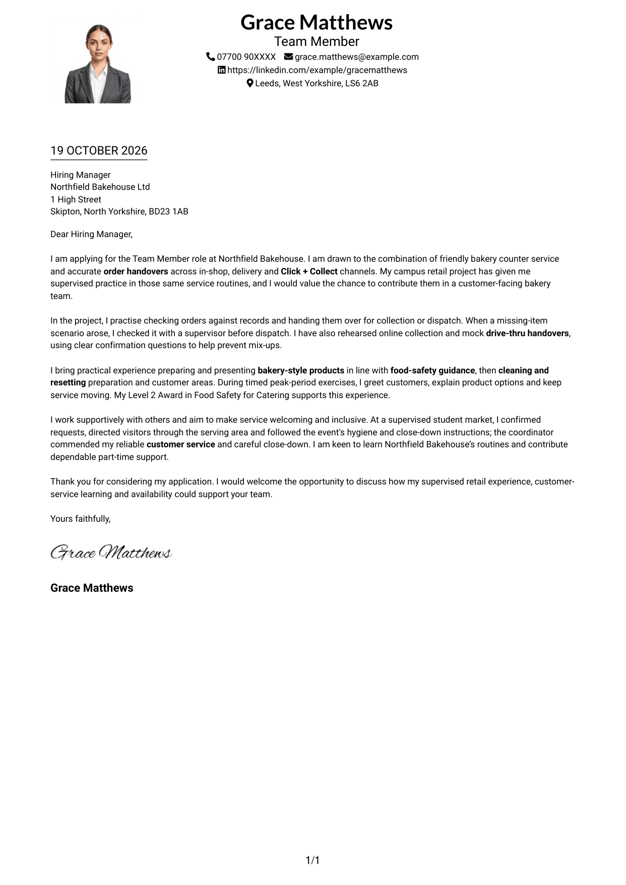 Cover letter example — page 1