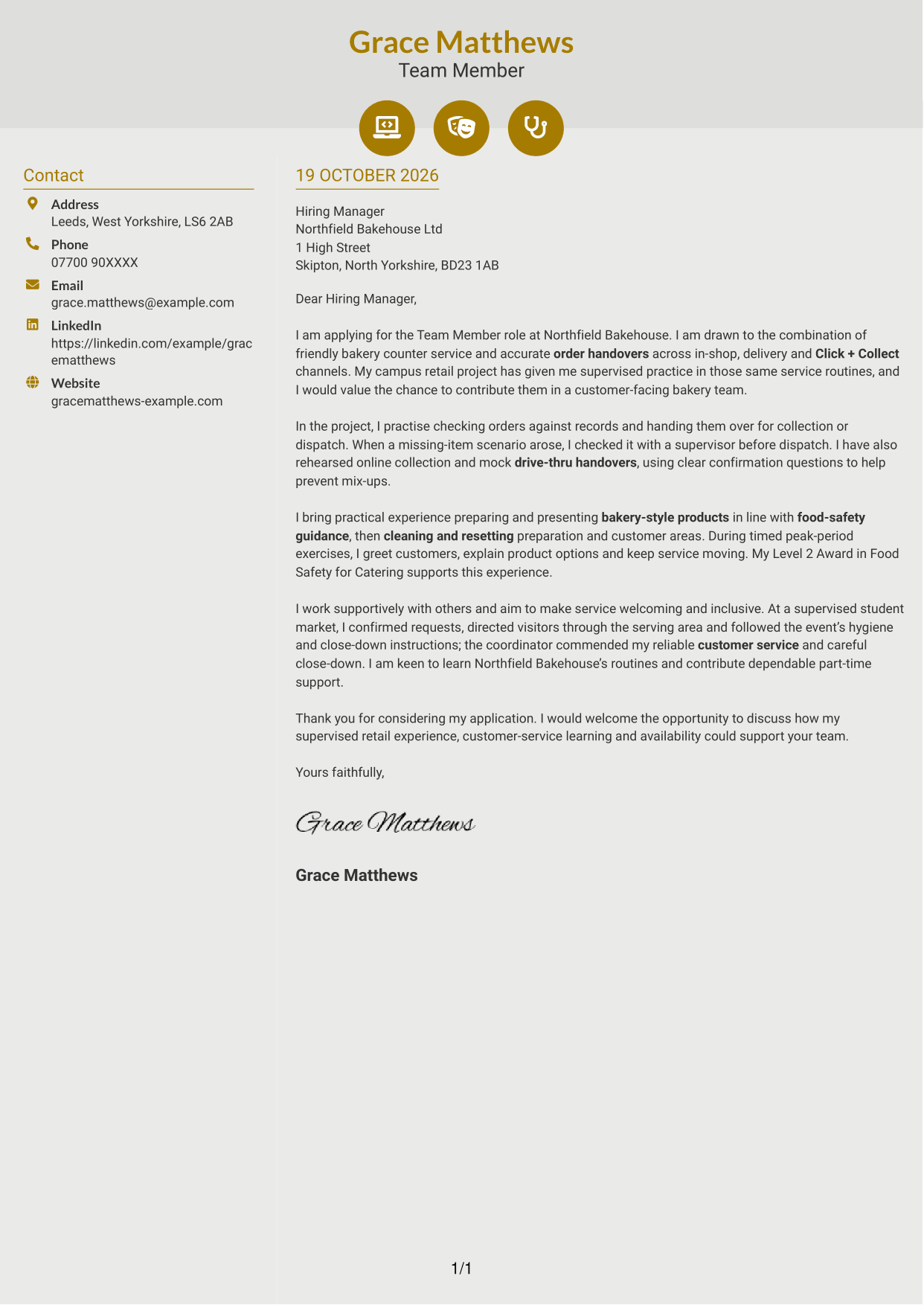 Cover letter example — page 1