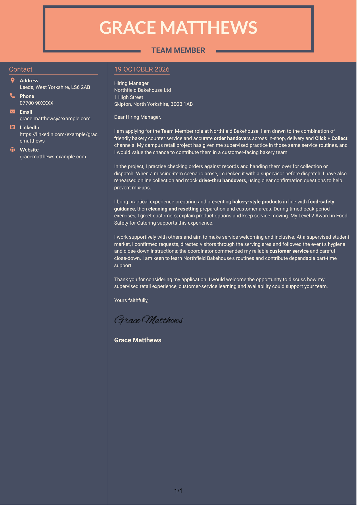 Cover letter example — page 1