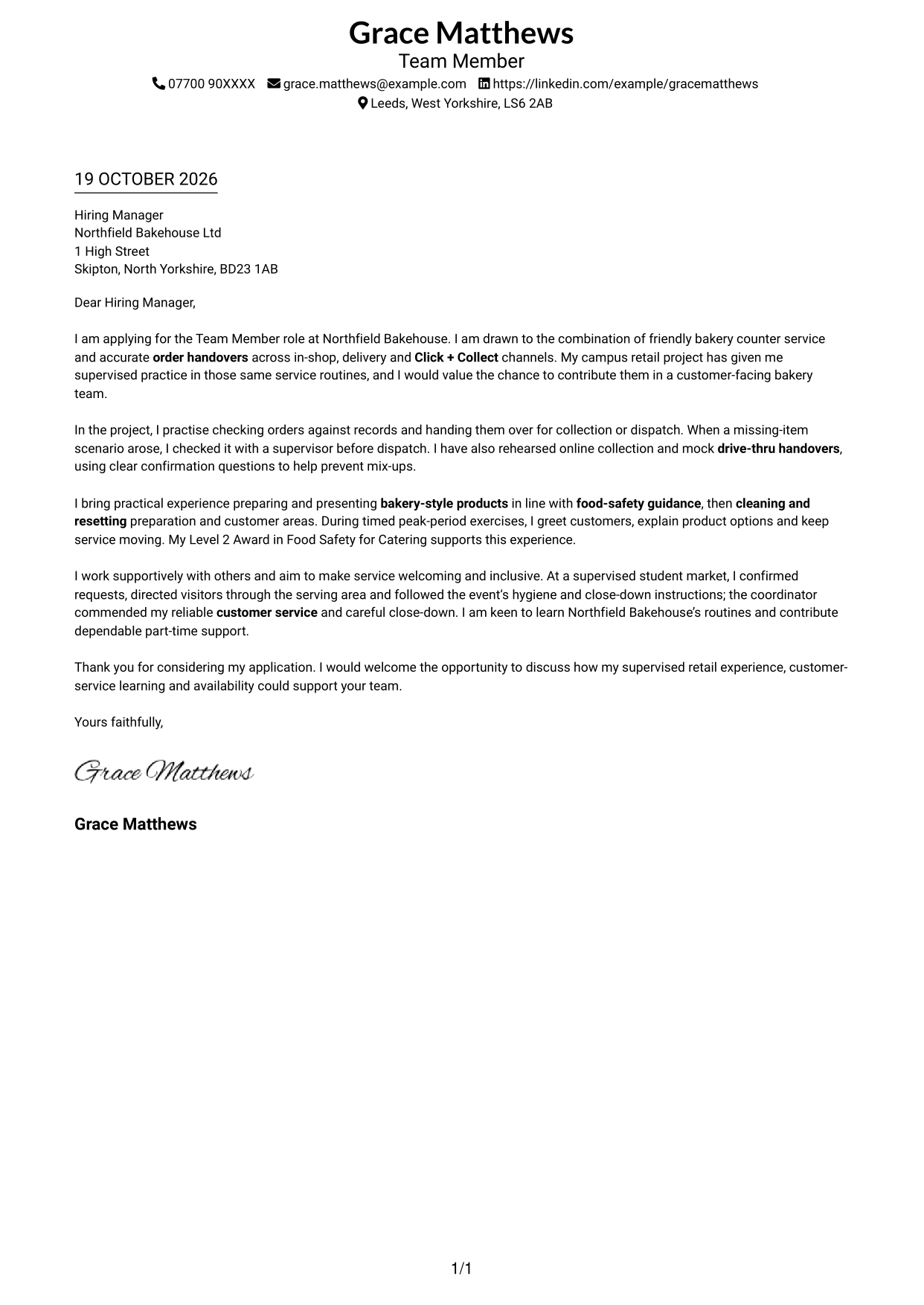 Cover letter example — page 1