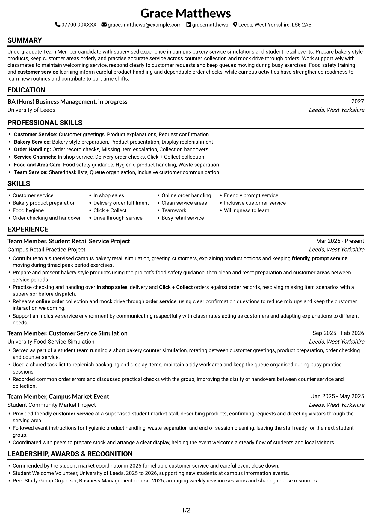 CV example — page 1