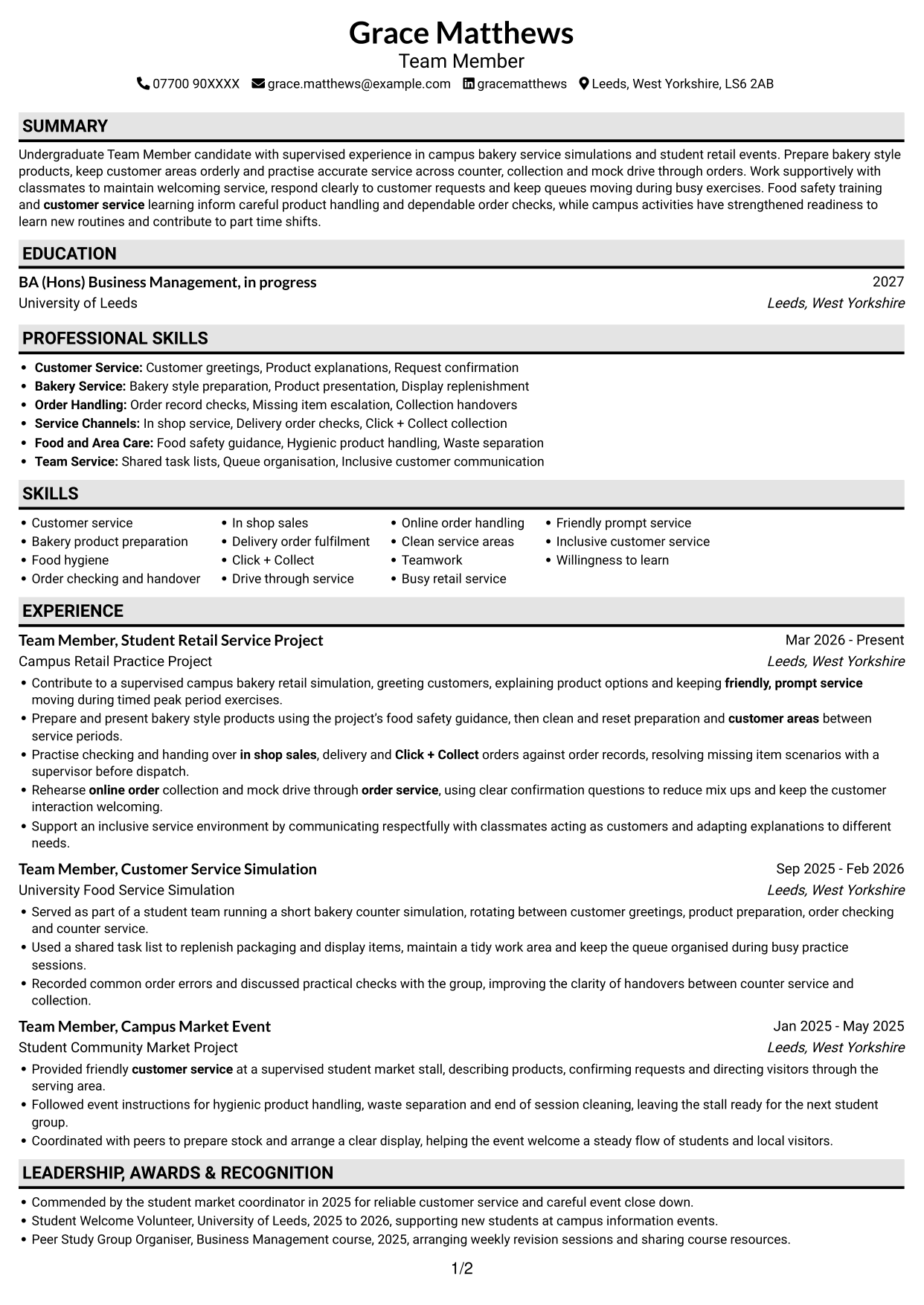 CV example — page 1