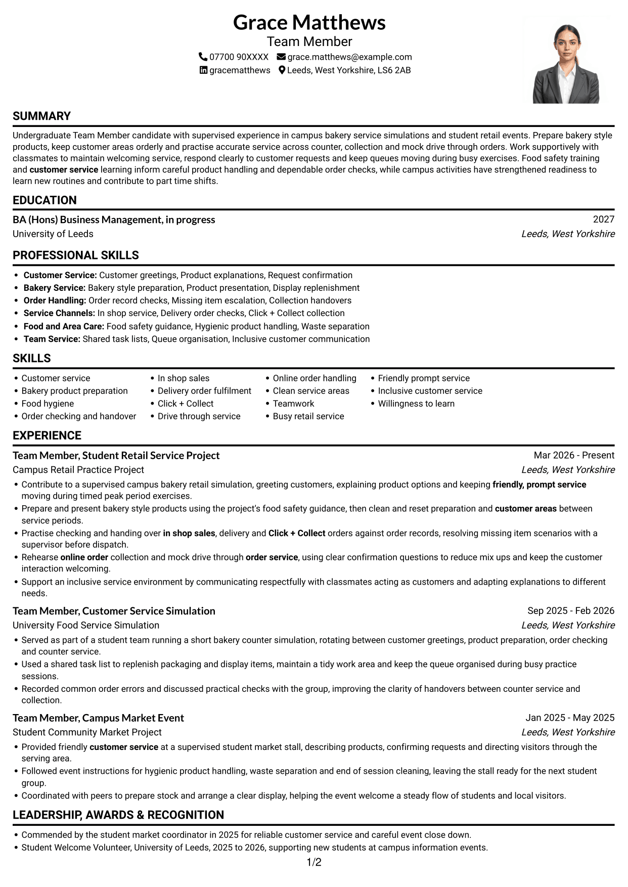 CV example — page 1