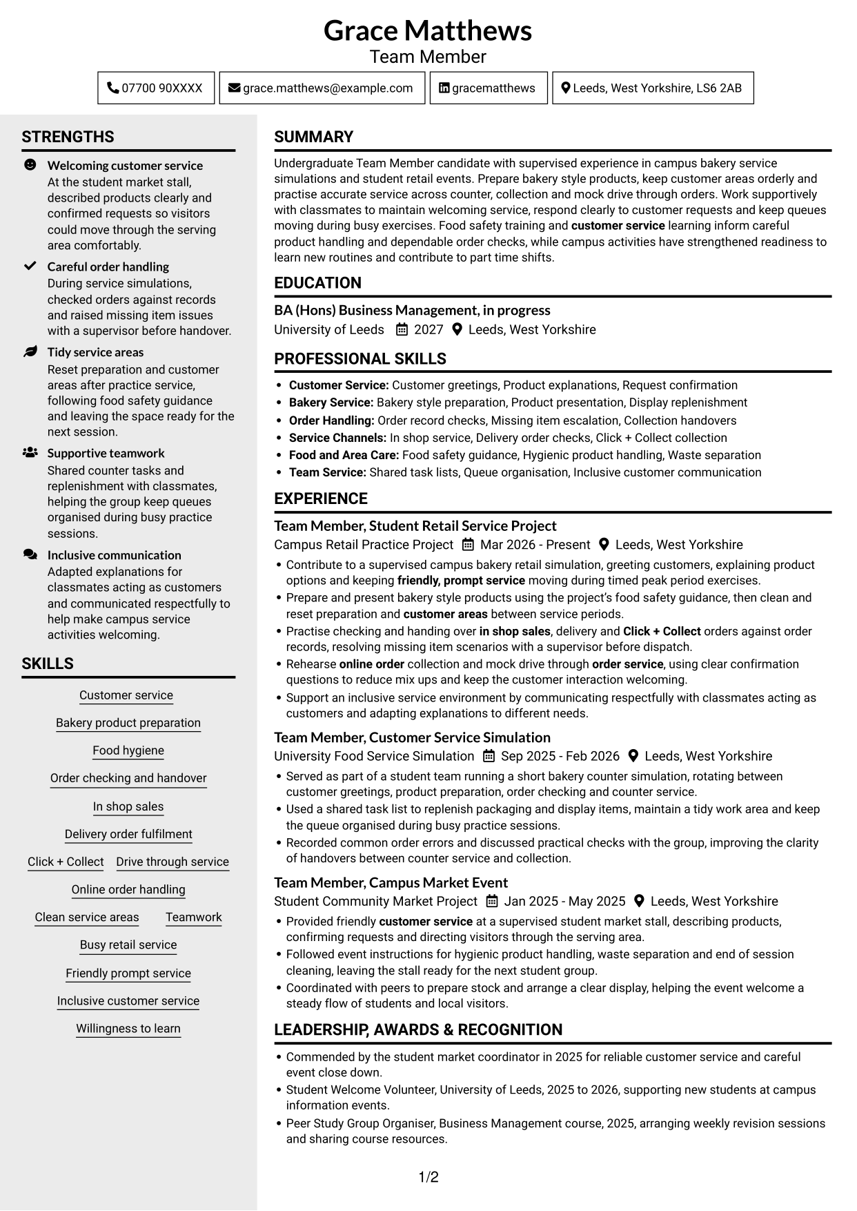 CV example — page 1