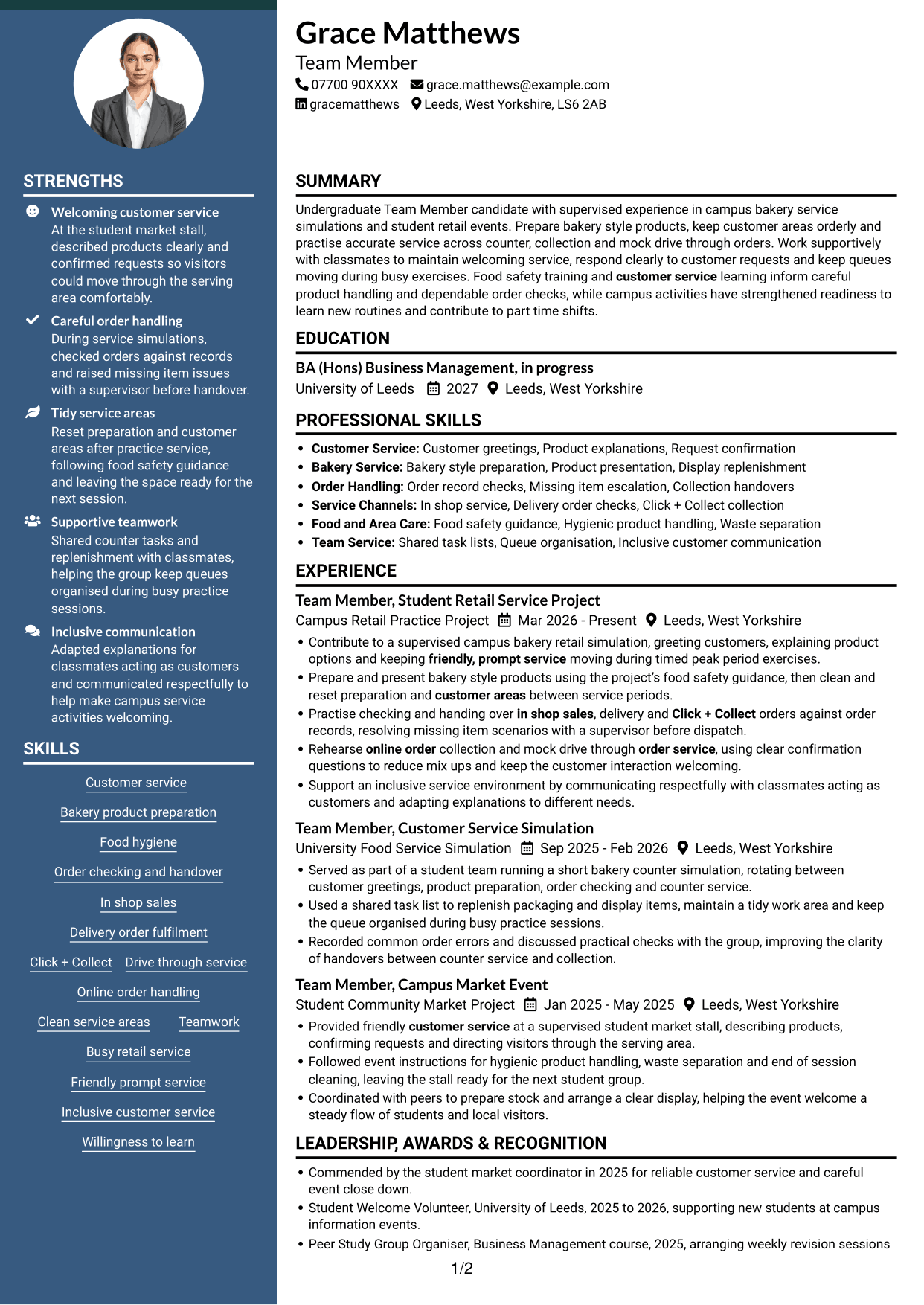 CV example — page 1