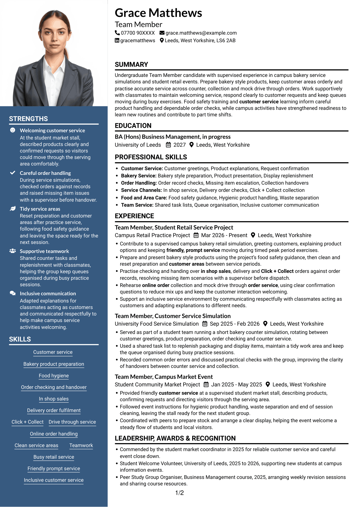 CV example — page 1