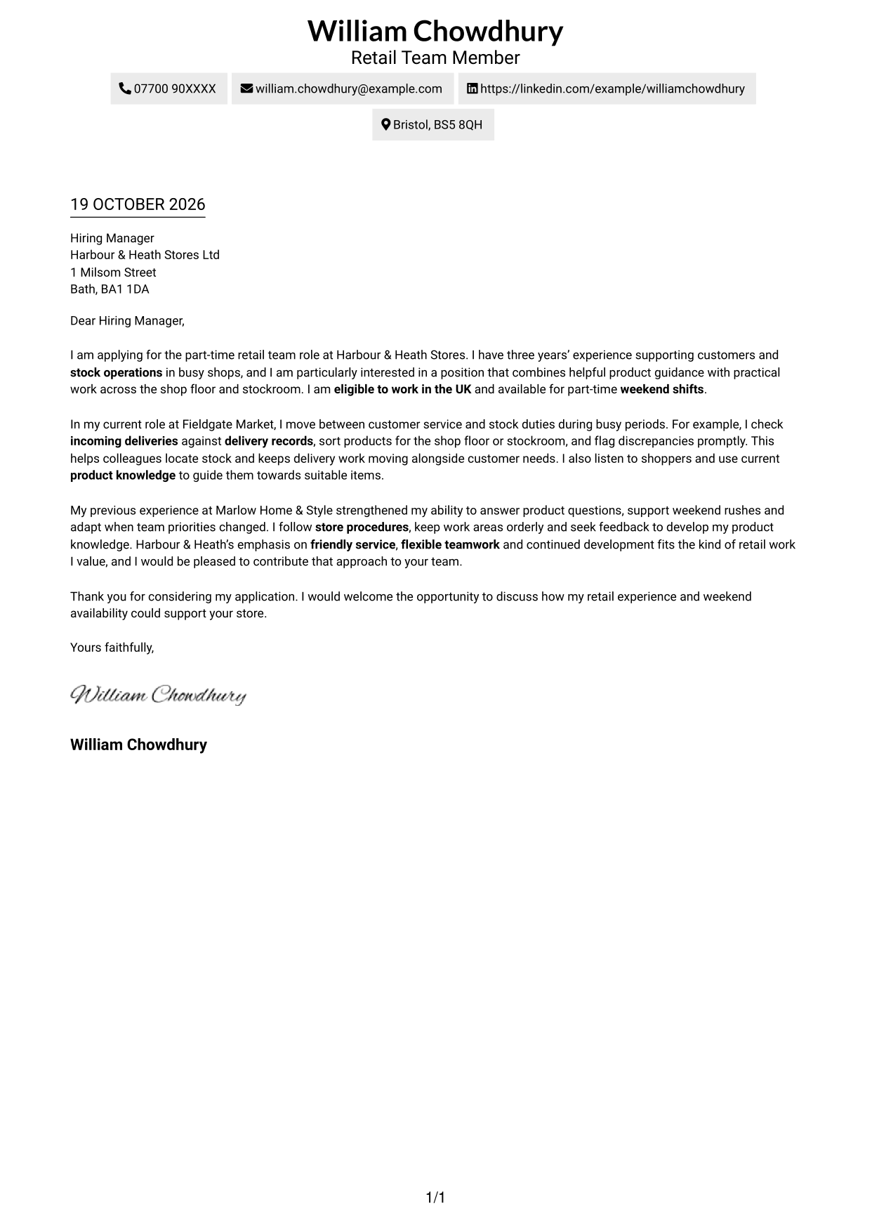 Cover letter example — page 1