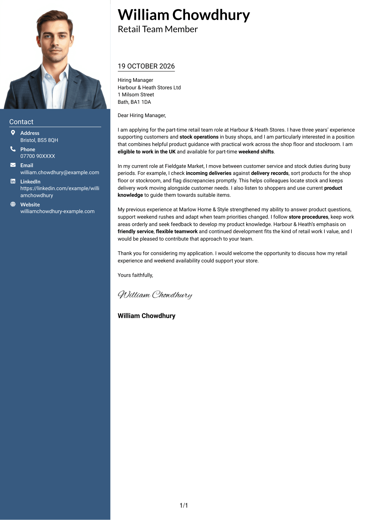 Cover letter example — page 1