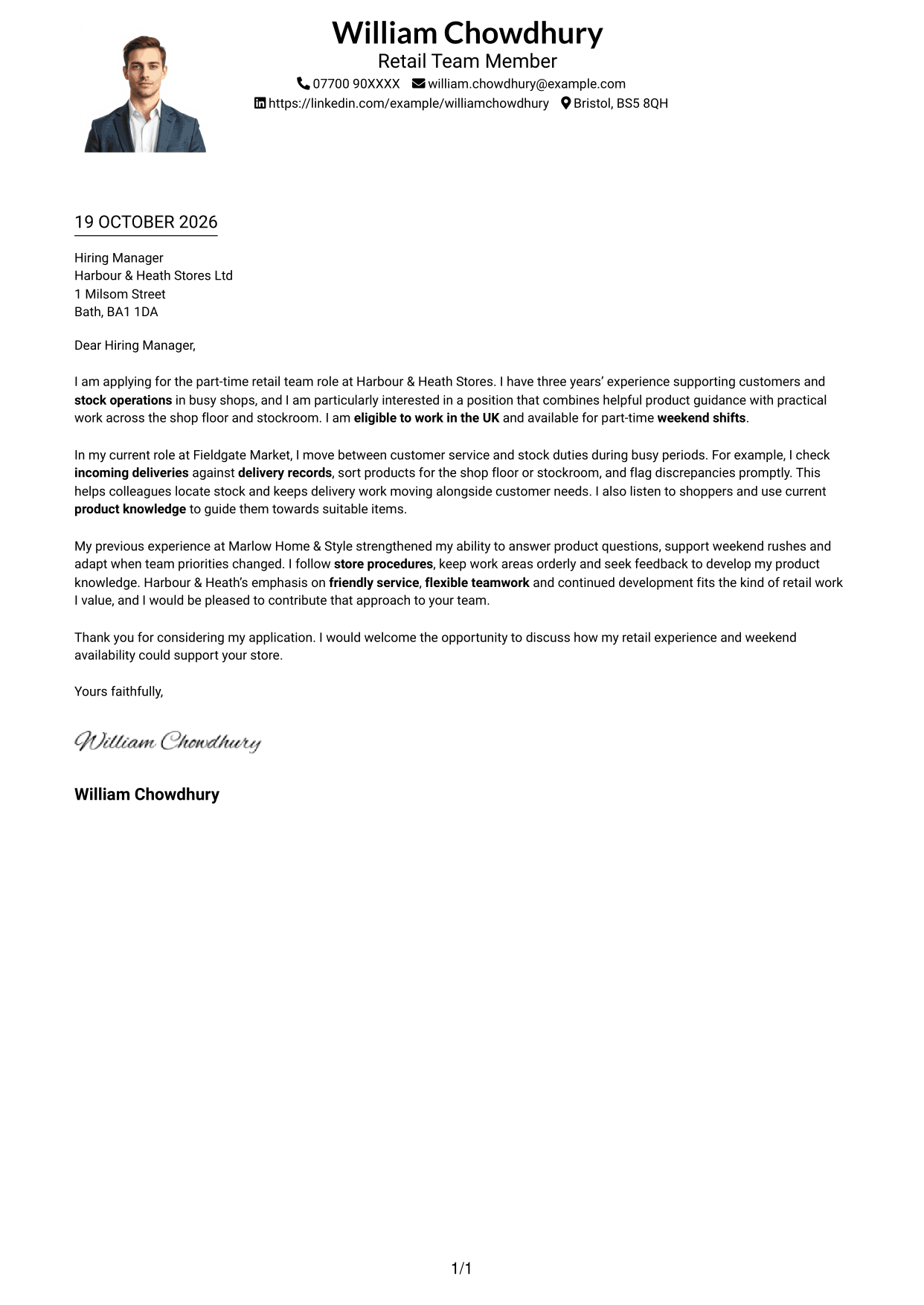 Cover letter example — page 1
